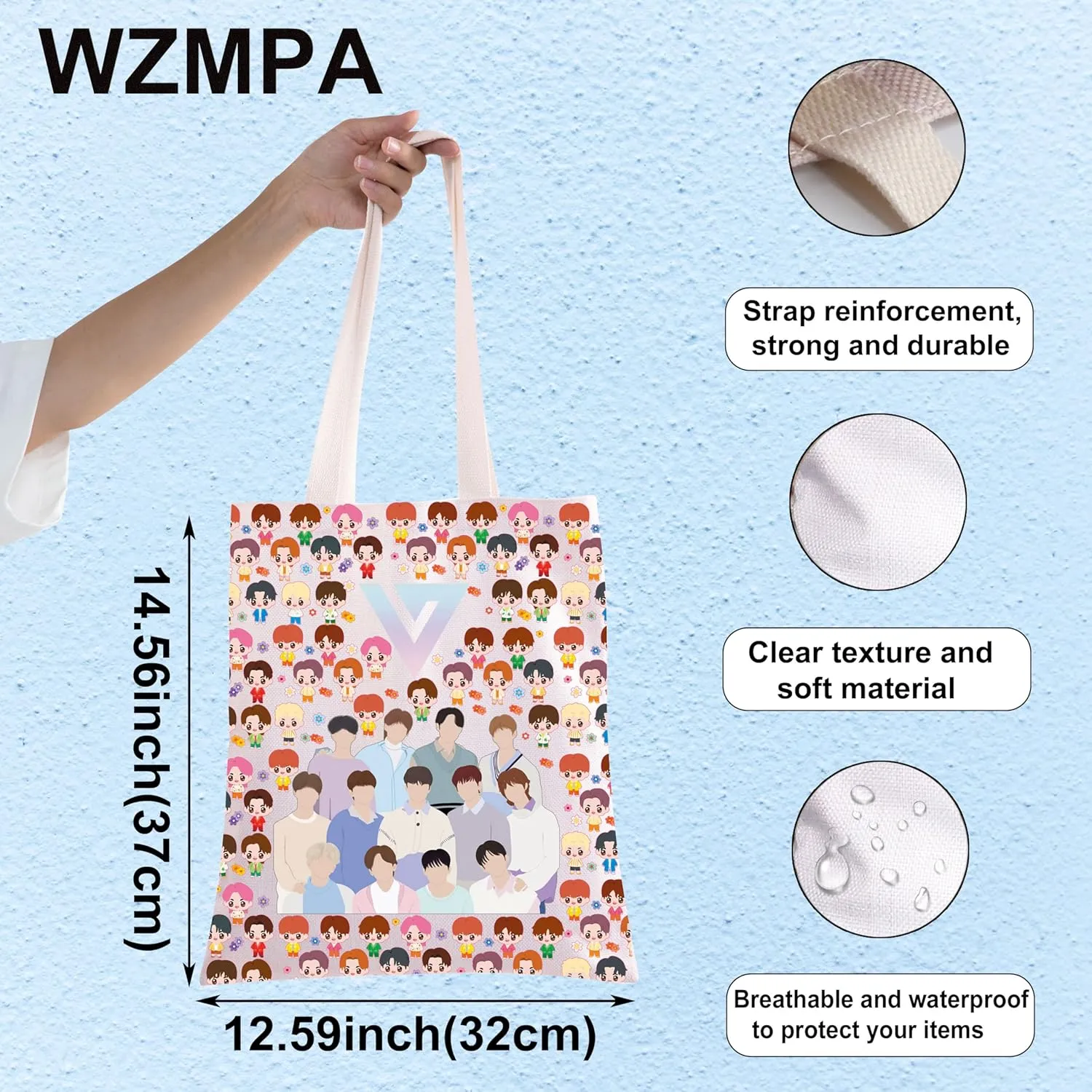 WZMPA Korean Seventeen Tote Bag K-Pop Seventeen Lover Gift Seventeen Album Canvas Shoulder Bag Seventeen Merchandise