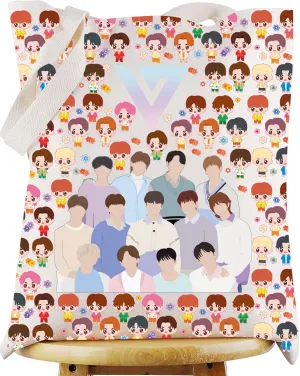 WZMPA Korean Seventeen Tote Bag K-Pop Seventeen Lover Gift Seventeen Album Canvas Shoulder Bag Seventeen Merchandise