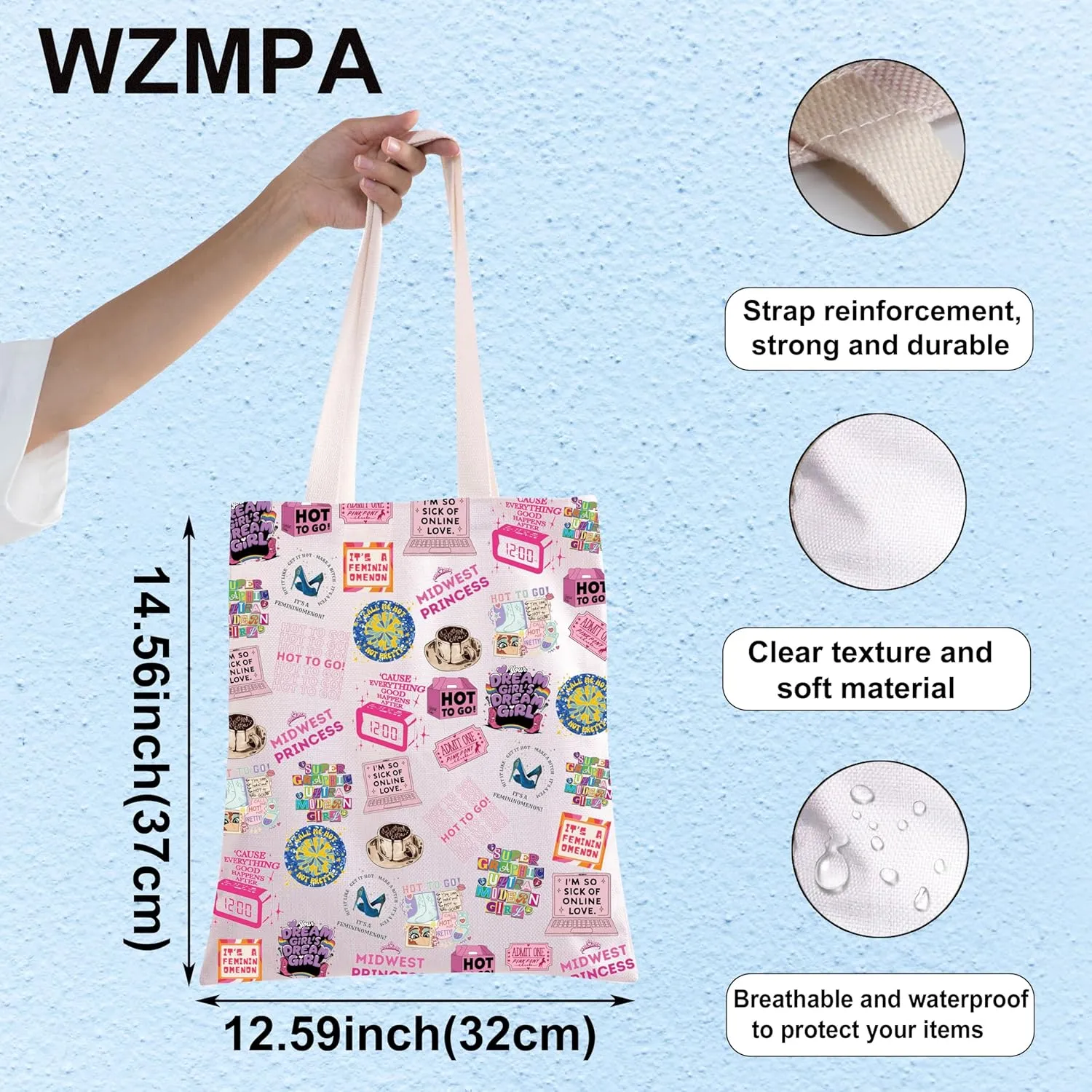 WZMPA Midwest Princess Tote Bag Western Cowgirl Gifts Pink Pony Club Reusable Grocery Bag Midwest Princess Merchandise