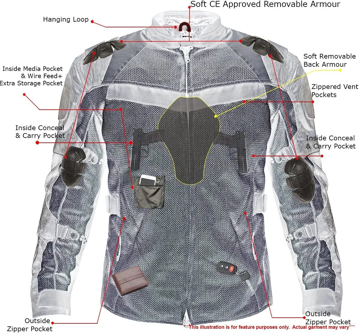 Xelement CF8161 Red Black Tri-Tex Motorcycle Sport Jacket For Men with X Armor