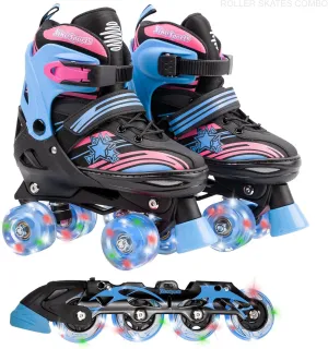 XINO SPORTS 2 in 1 Combo, Kids Roller Skates | Inline Skates - Interchangeable LED Light Up Skates for Kids Ages 6-12, Teens & Adults, Inline Skates for Girls and Boys, Adjustable Roller Skates Blades