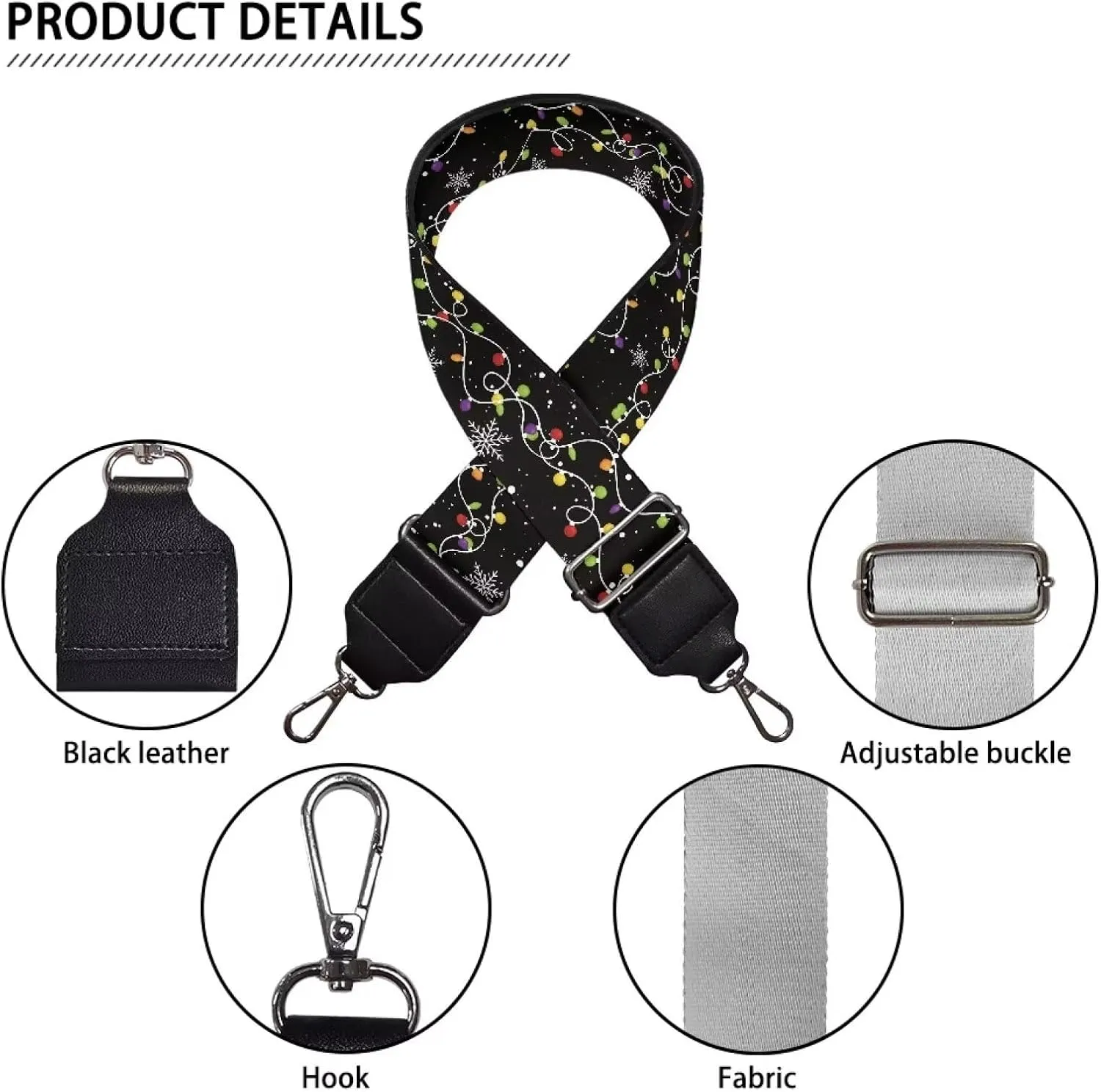 Xmas Snowflake Purse Strap Christmas Colorful Lights Purse Straps Adjustable Replacement Belt for Women Bags,Crossbody Bag,Luggage,Guitar