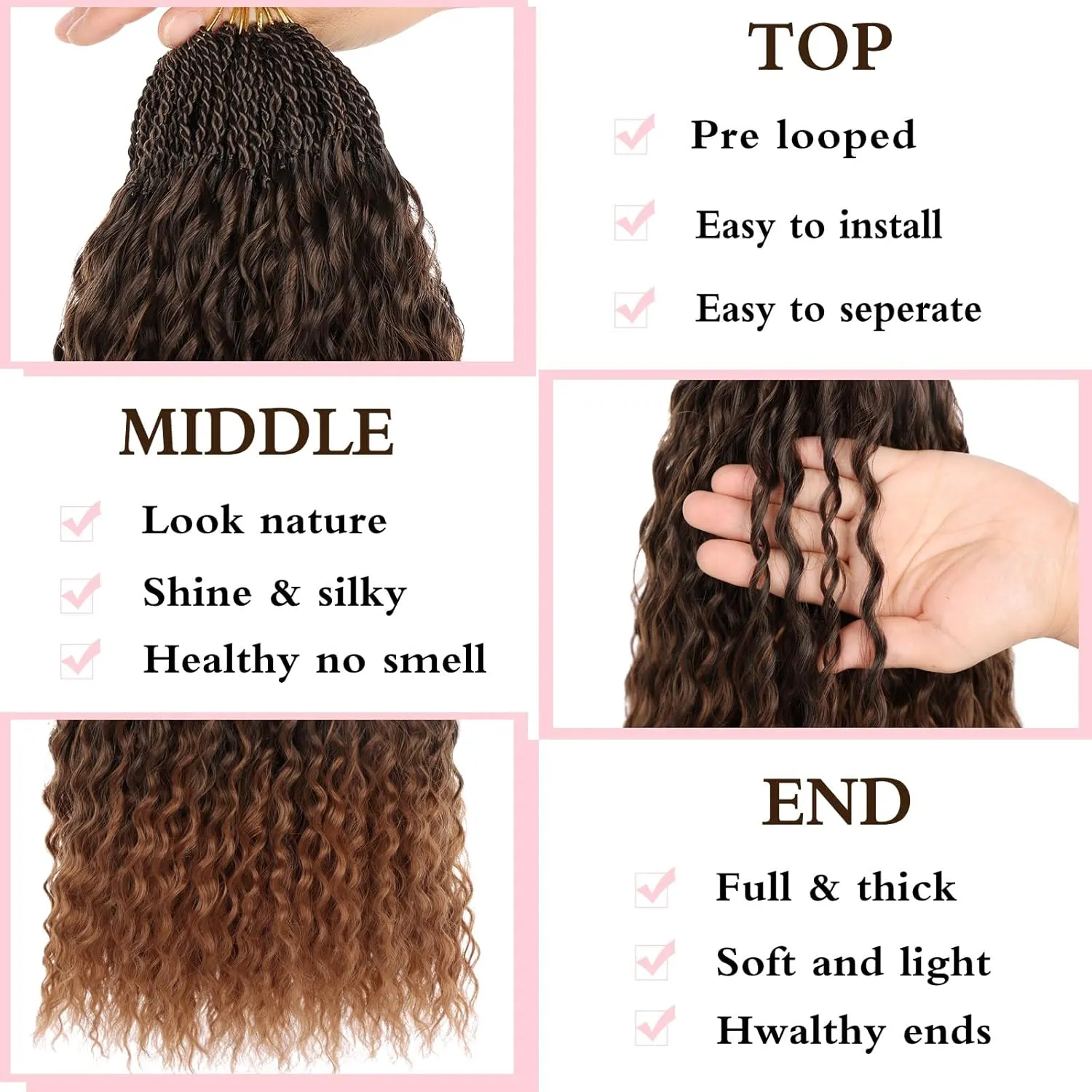 Xtrend 10 Inch Pre Looped Micro Curly Crochet Hair 8 Packs Ombre Brown Brazilian Braids Curly Crochet Hair Extensions Water Wave Synthetic Deep Wave Crochet Hair For Black Women(30Strands/Pack，T30#)