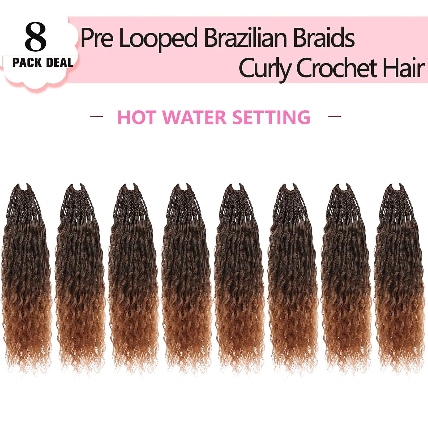 Xtrend 10 Inch Pre Looped Micro Curly Crochet Hair 8 Packs Ombre Brown Brazilian Braids Curly Crochet Hair Extensions Water Wave Synthetic Deep Wave Crochet Hair For Black Women(30Strands/Pack，T30#)