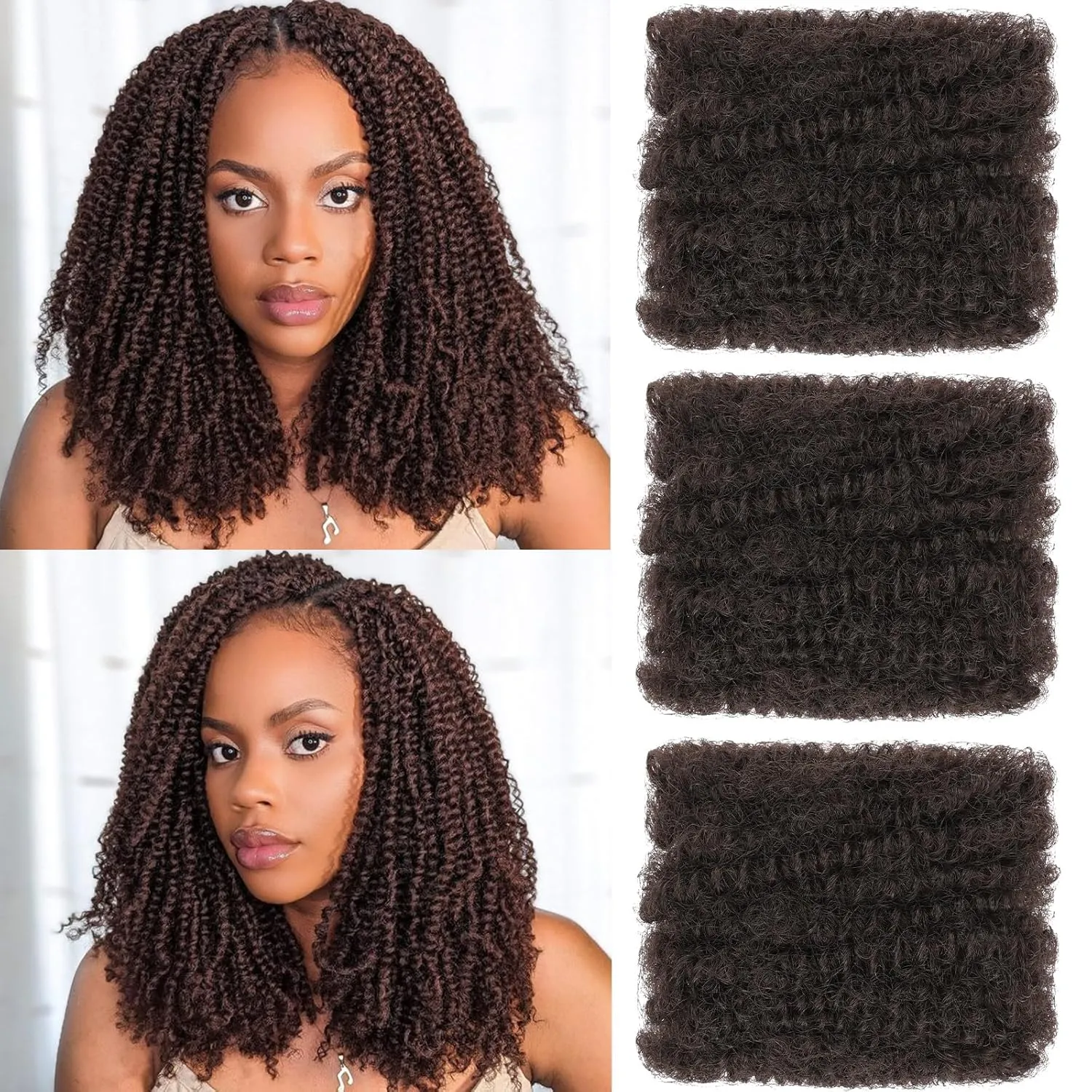 Xtrend 16 Inch 3 Bundles 90g Afro Kinky Curly Braiding Bulk Hair For Mini Braiding Twists，Afro Kinkys Bulk Synthetic Hair For Micro Spring Twist，Dreadlock Extensions Repair Locs Women (30g/pack)
