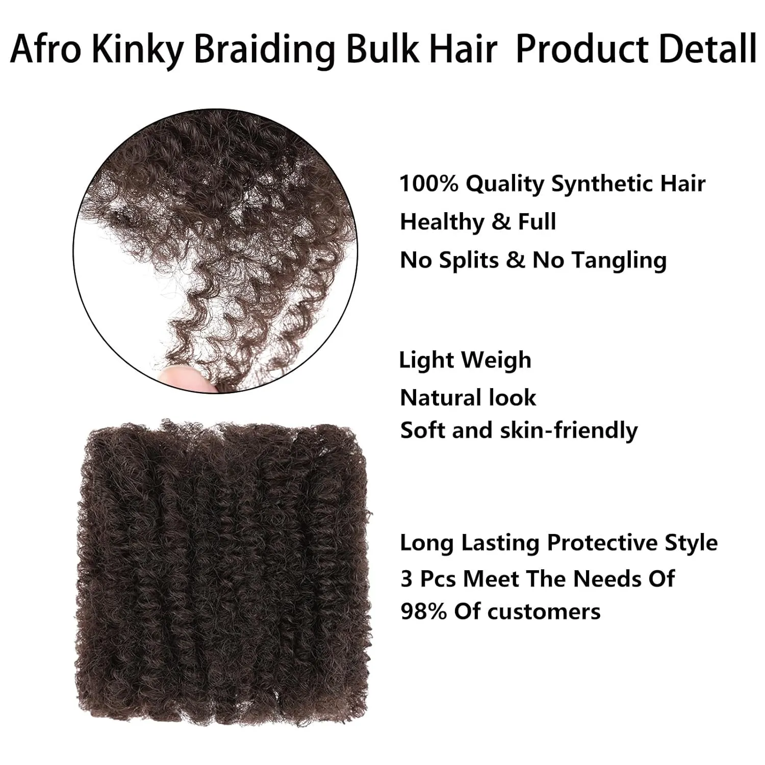 Xtrend 16 Inch 3 Bundles 90g Afro Kinky Curly Braiding Bulk Hair For Mini Braiding Twists，Afro Kinkys Bulk Synthetic Hair For Micro Spring Twist，Dreadlock Extensions Repair Locs Women (30g/pack)