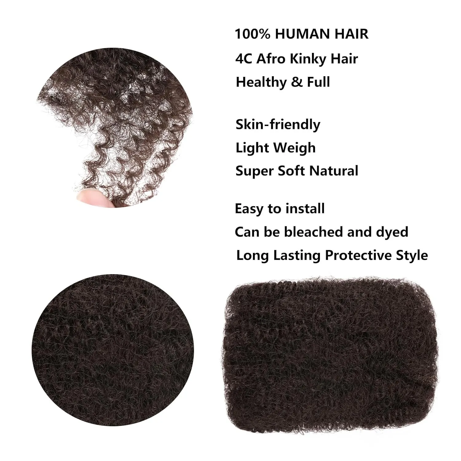 Xtrend 16 Inch Afro Kinkys Bulk Human Hair 3 Packs 90g For Mini Braiding Twists，Dreadlocks Extensions ，Repair Locs，Kinky Curly Hair Bundles, Afro Kinky Human Hair For Micro Twist Braiding 4#