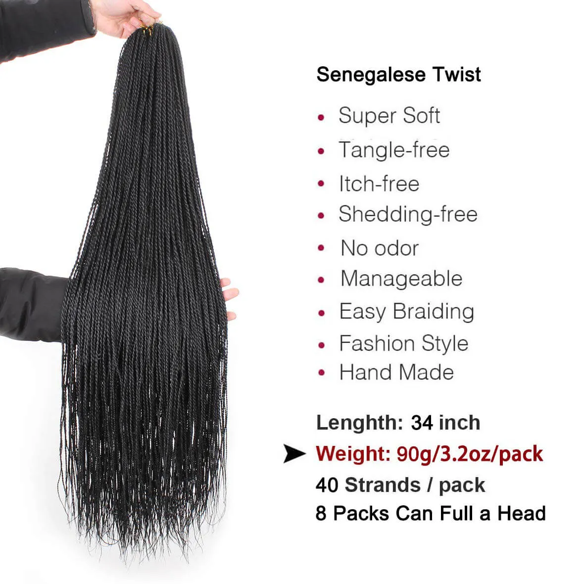 Xtrend 40Roots/Pack 34'' Senegalese Twist Crochet Hair Twist Pre-Stretched Loop Synthetic Braiding Hair