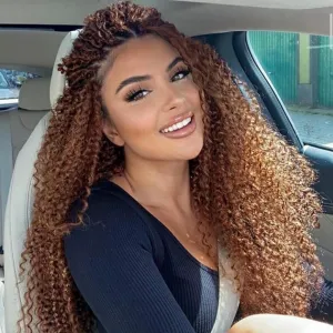 Xtrend Honey Brown Pre Looped Micro Brazilian Kinky Curly Crochet Hair 24 Inch 8 Packs Micro Curly Braiding Hair Extensions Synthetic Deep Wave For Mini Senegalese Twist Hair (30 Strands/Pack, 30#)