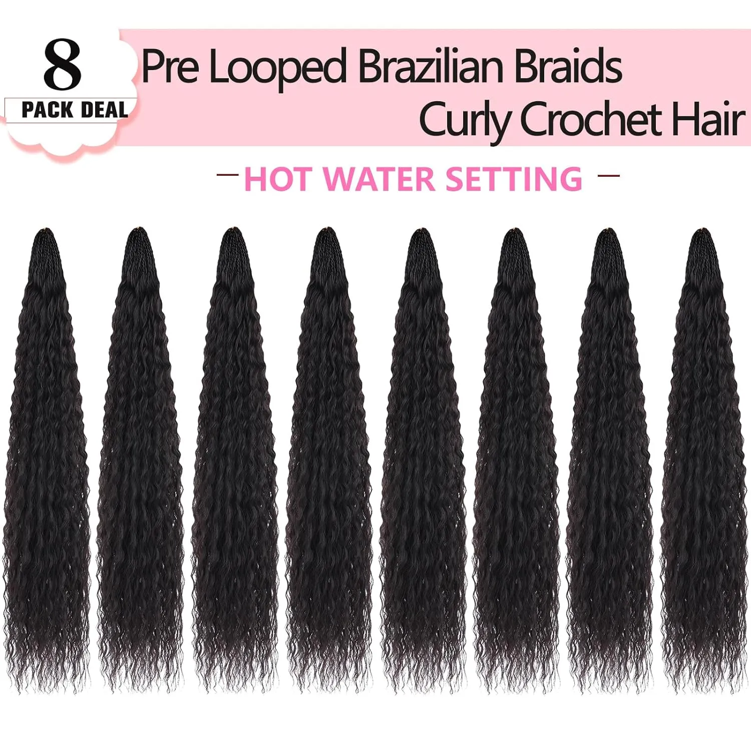 Xtrend Pre Looped Micro Brazilian Kinky Curly Crochet Hair 24 Inch 8 Packs Black Micro Curly Braiding Hair Extensions Synthetic Deep Wave For Mini Senegalese Twist Hair For Boho (30 Strands/Pack，1B#)