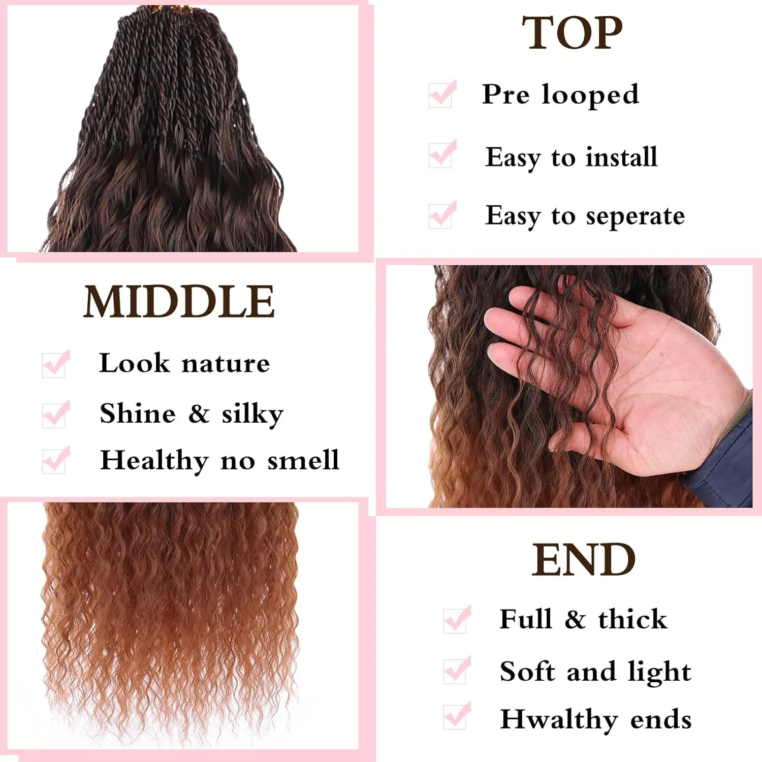 Xtrend Pre Looped Micro Brazilian Kinky Curly Crochet Hair 8 Packs 18 Inch Ombre Brown Micro Curly Braiding Hair Extensions Synthetic Deep Wave For Mini Senegalese Twist Hair (30 Strands/Pack，T30#)