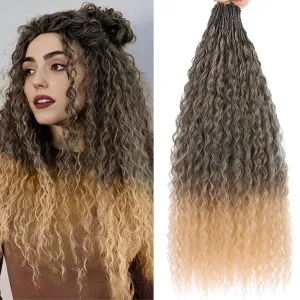 Xtrend Pre Looped Micro Kinky Curly Crochet Hair 18 Inch 8 Packs Ombre Honey Blond Brazilian Wave Micro Curly Crochet Hair Synthetic Deep Wave For Mini Passion Twist (30 Strands/Pack，T27#)