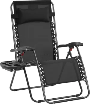 Yaheetech 29inch Zero Gravity Chairs w/Pillows & Cup Holder & Carry Strap Outdoor Patio Adjustable Foldable Reclining Lounge Recliners for Lawn Poolside Beach Black/1