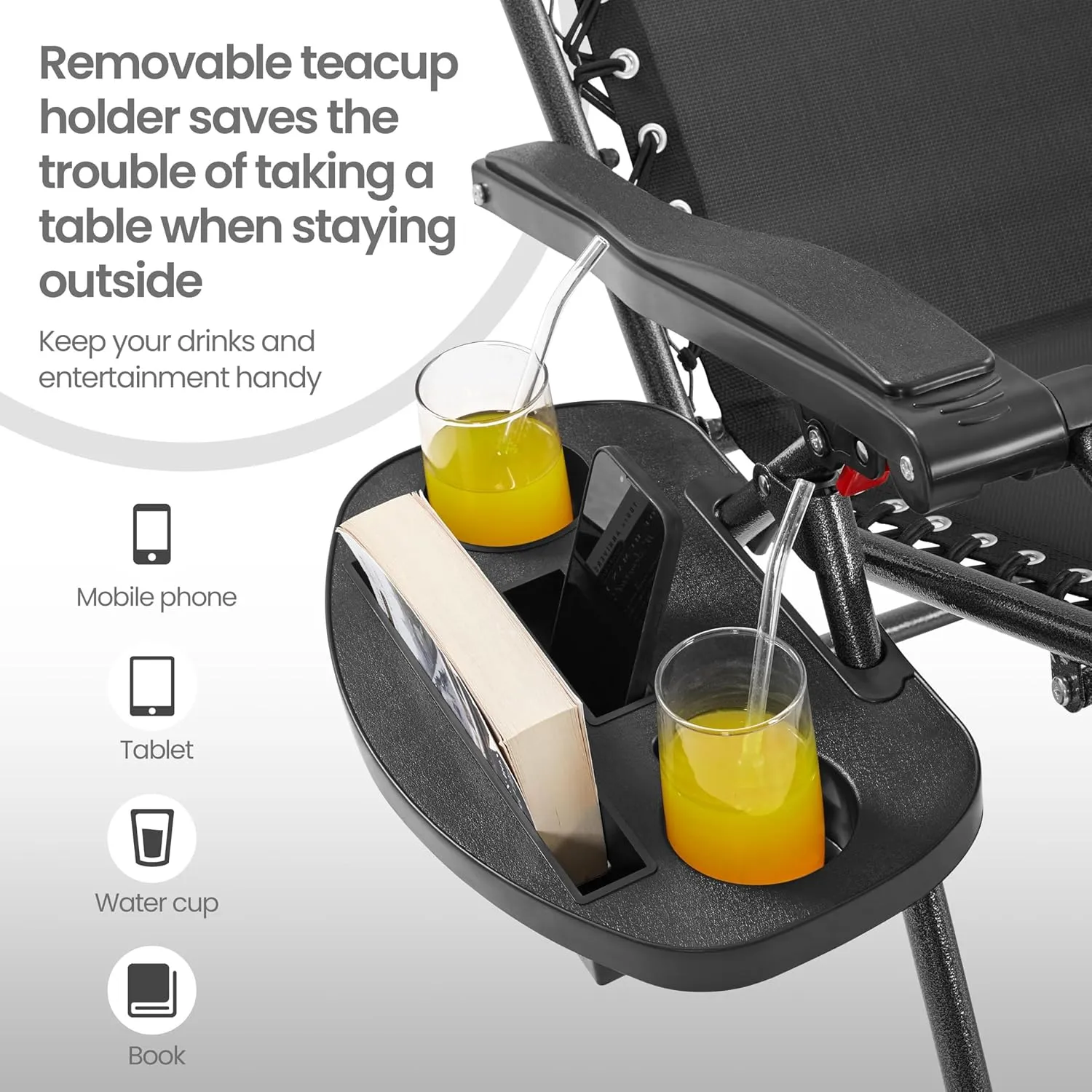 Yaheetech 29inch Zero Gravity Chairs w/Pillows & Cup Holder & Carry Strap Outdoor Patio Adjustable Foldable Reclining Lounge Recliners for Lawn Poolside Beach Black/1