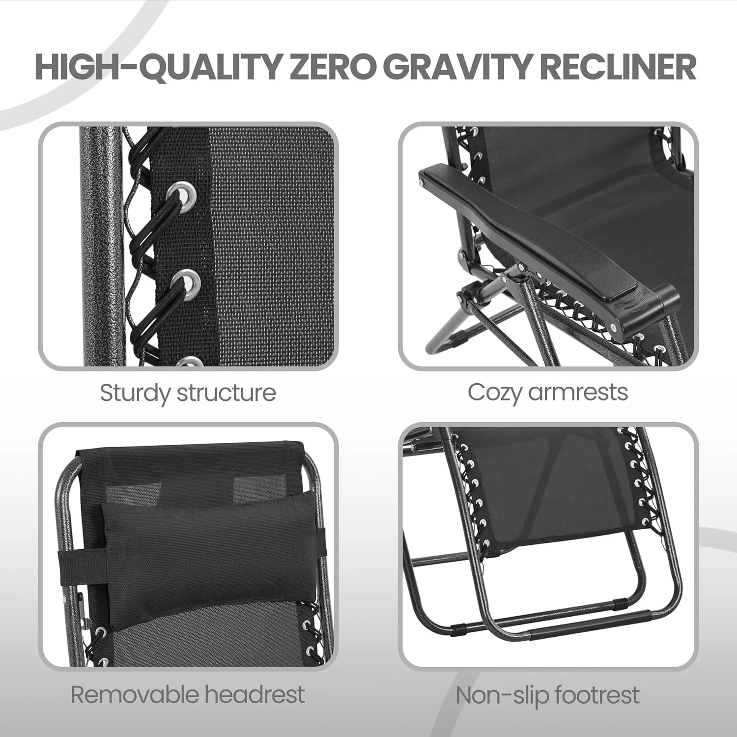 Yaheetech 29inch Zero Gravity Chairs w/Pillows & Cup Holder & Carry Strap Outdoor Patio Adjustable Foldable Reclining Lounge Recliners for Lawn Poolside Beach Black/1