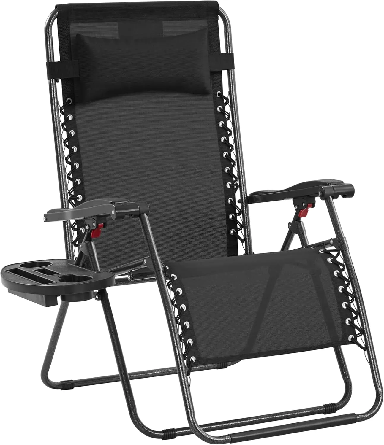 Yaheetech 29inch Zero Gravity Chairs w/Pillows & Cup Holder & Carry Strap Outdoor Patio Adjustable Foldable Reclining Lounge Recliners for Lawn Poolside Beach Black/1