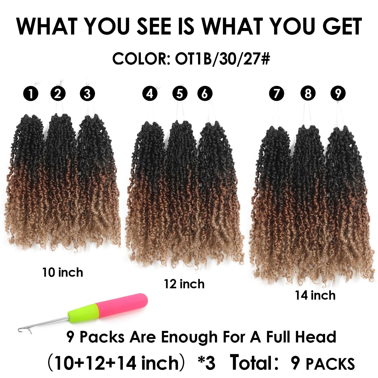 Yanky Twist Crochet Hair (10 12 14inch)*3,Total 9 packs,3 Tones Auburn Blonde,Pre-Looped Curly Mini Passion Twist,Pre-Twisted Micro Spring Twist,Yankee Twist Senegalese Twist Crochet Hair(OT1B/30/27#)