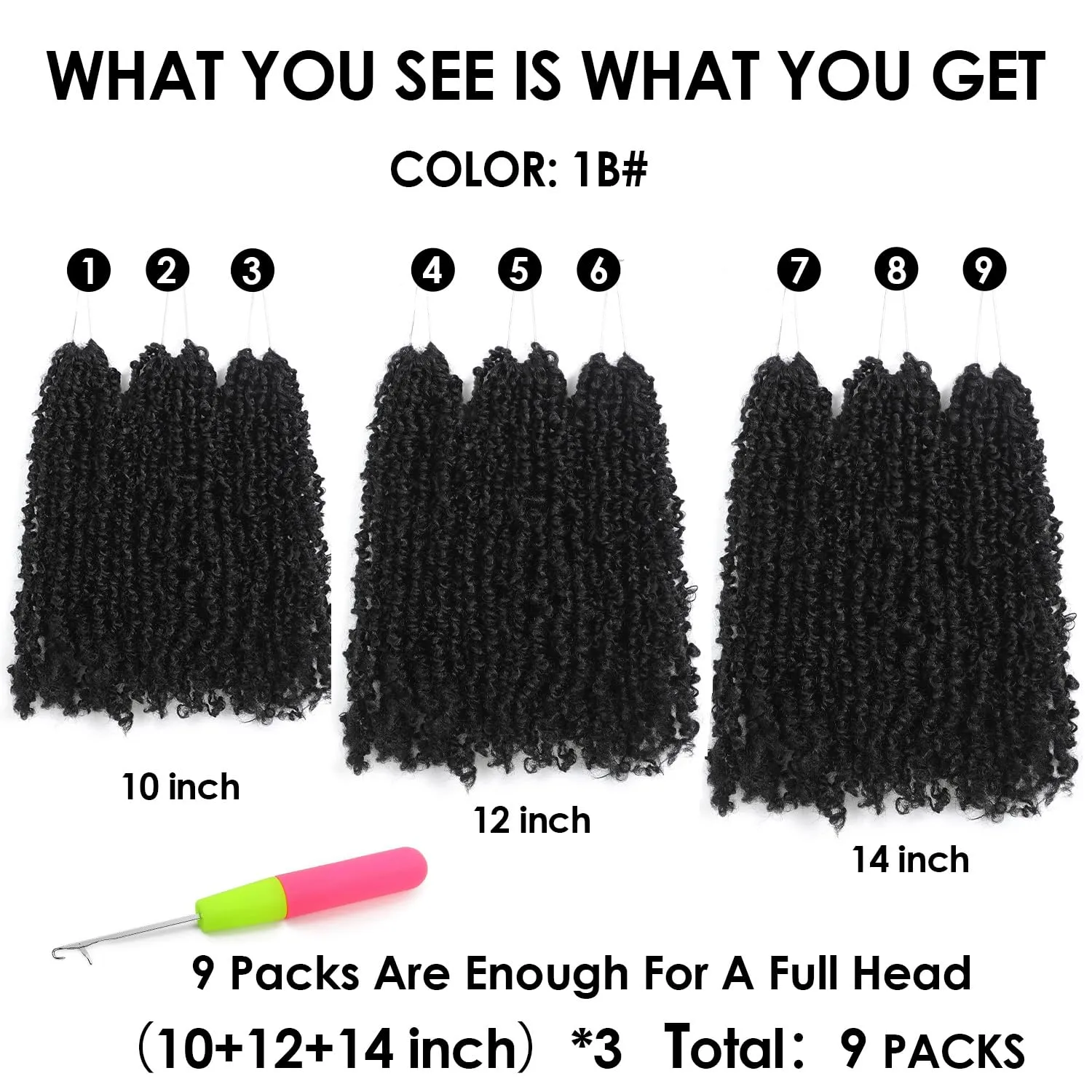 Yanky Twist Crochet Hair (10 12 14inch)*3,Total 9 packs,Natural Black,Pre-Looped Yankee Twist Mini Passion Twist,Pre-Twisted Micro Spring Twist,Boho Senegalese Twist Crochet Hair with Curly Ends (1B#)