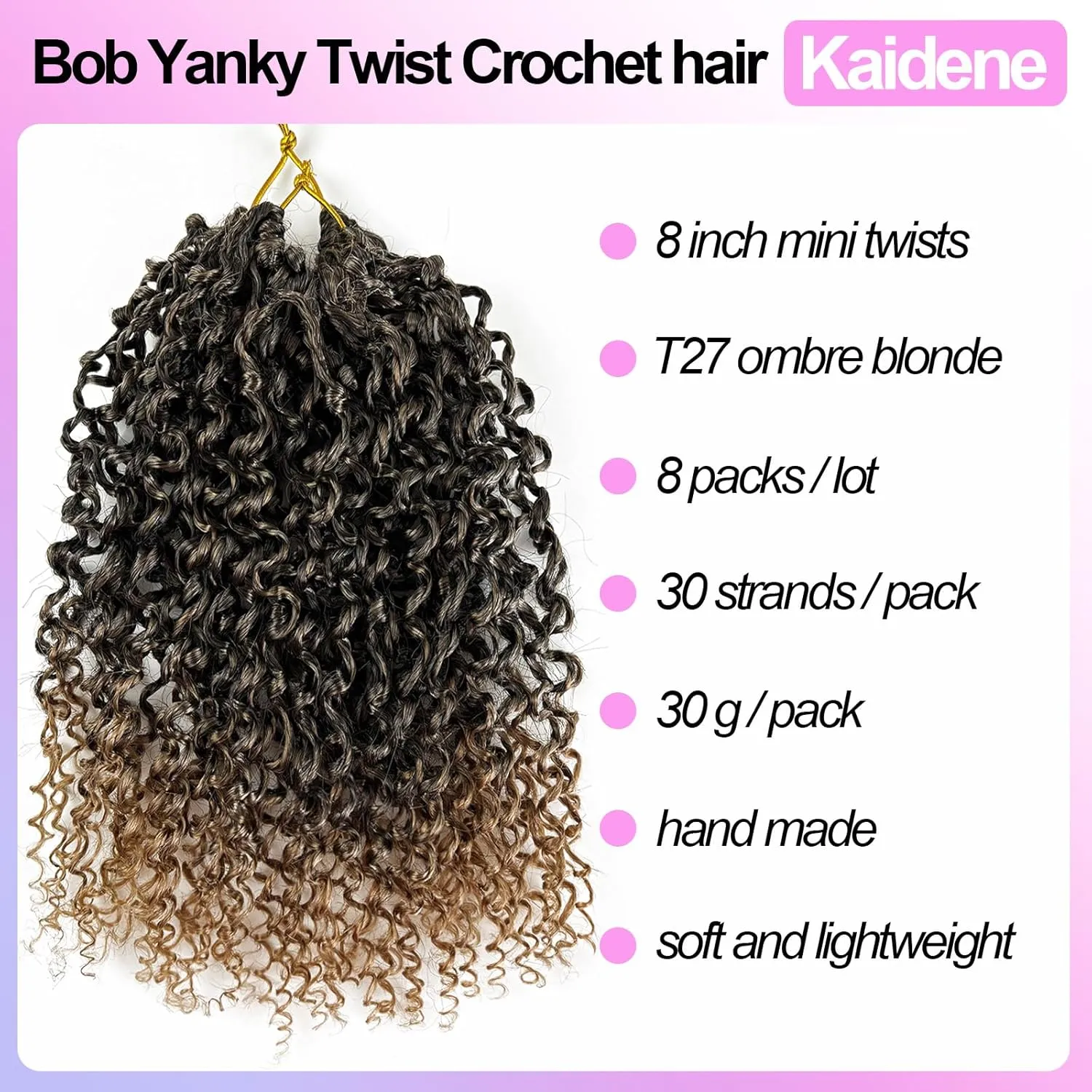 Yanky Twist Crochet Hair 1B/27 Ombre Blonde Pre-twisted Micro Passion Twist Hair 8 Inch Pre-looped Mini Curly Senegalese Twists Crochet Braids 8 Packs Short Synthetic Curly Crochet Hair(8in, 1B/27)