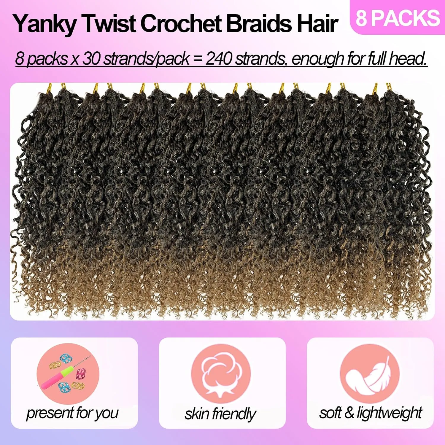 Yanky Twist Crochet Hair 1B/27 Ombre Blonde Pre-twisted Micro Passion Twist Hair 8 Inch Pre-looped Mini Curly Senegalese Twists Crochet Braids 8 Packs Short Synthetic Curly Crochet Hair(8in, 1B/27)
