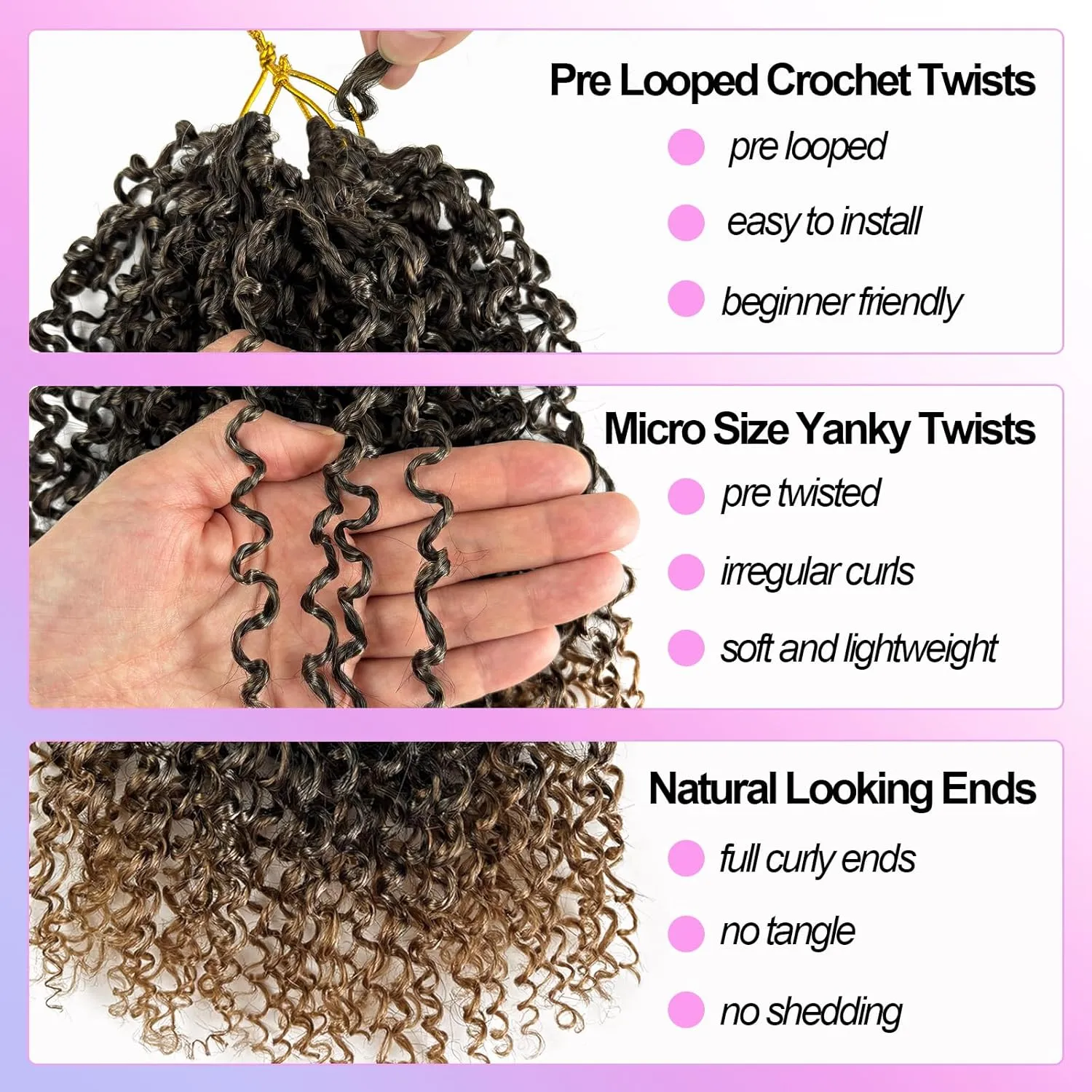 Yanky Twist Crochet Hair 1B/27 Ombre Blonde Pre-twisted Micro Passion Twist Hair 8 Inch Pre-looped Mini Curly Senegalese Twists Crochet Braids 8 Packs Short Synthetic Curly Crochet Hair(8in, 1B/27)