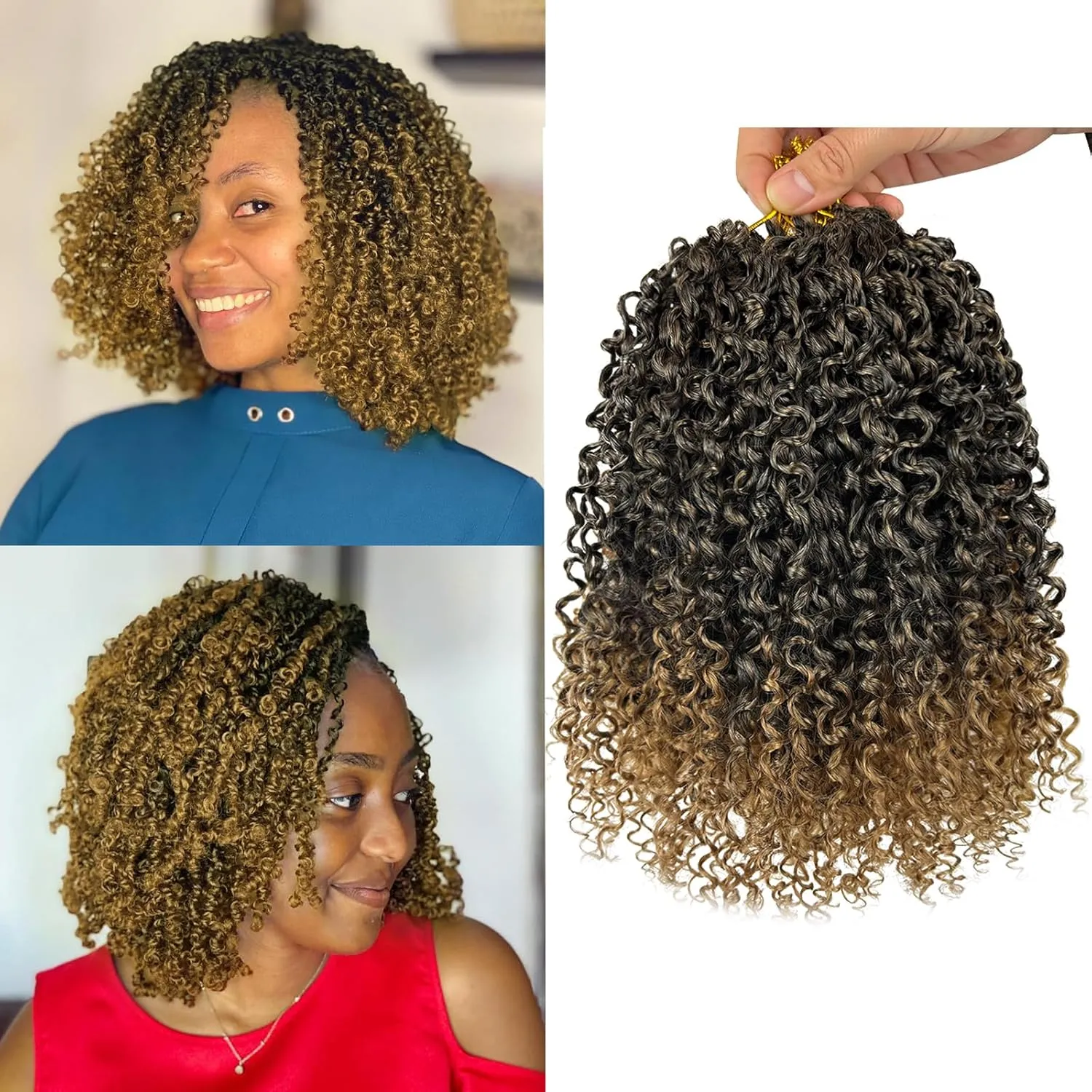 Yanky Twist Crochet Hair 1B/27 Ombre Blonde Pre-twisted Micro Passion Twist Hair 8 Inch Pre-looped Mini Curly Senegalese Twists Crochet Braids 8 Packs Short Synthetic Curly Crochet Hair(8in, 1B/27)