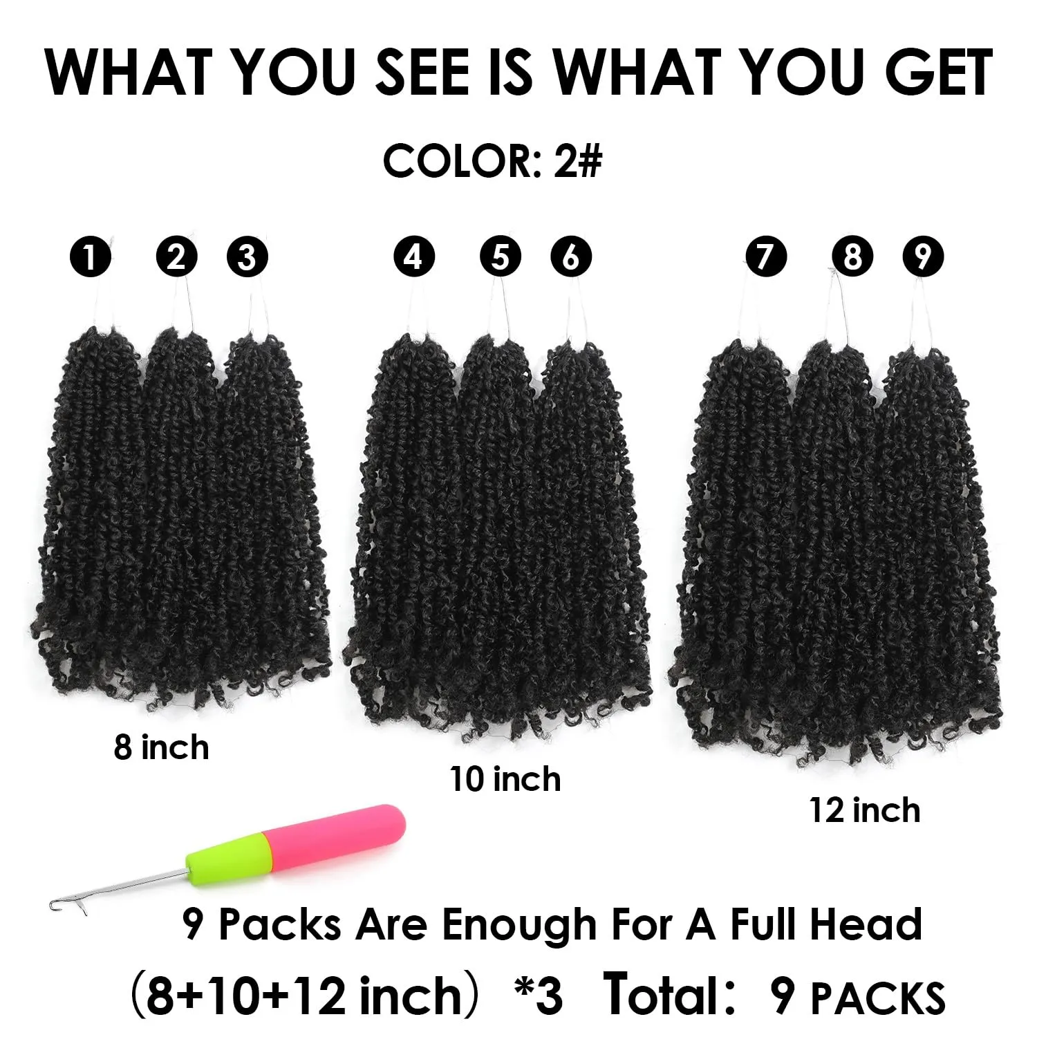 Yanky Twist Crochet Hair - (8 10 12 inch)*3,Total 9 packs,Dark Brown,Pre-Looped Yankee Twist Mini Passion Twist,Pre-Twisted Micro Spring Twist,Boho Senegalese Twist Crochet Hair with Curly Ends (2#)