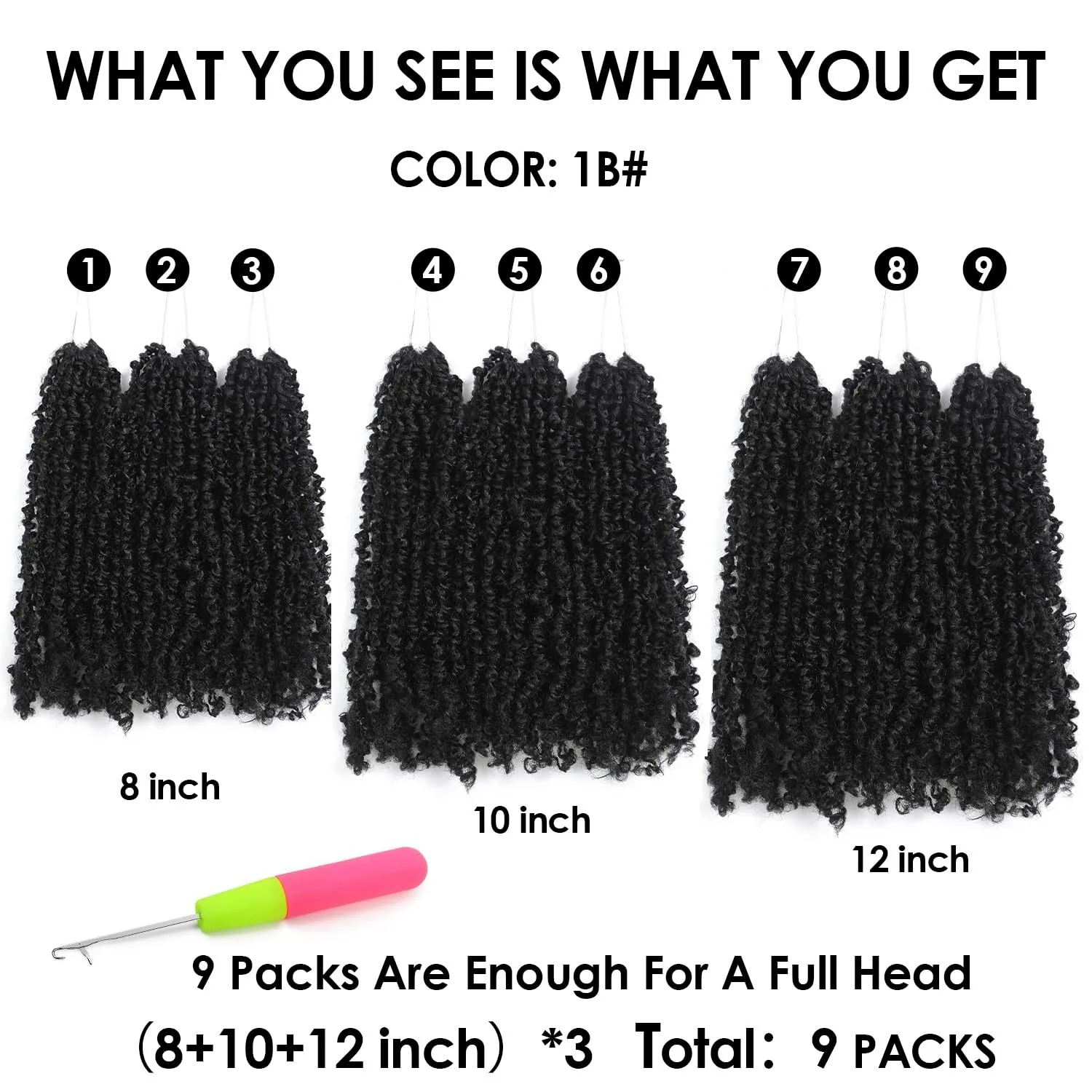 Yanky Twist Crochet Hair - (8 10 12inch)*3,Total 9 packs,Natural Black,Pre-Looped Yankee Twist Mini Passion Twist,Pre-Twisted Micro Spring Twist,Boho Senegalese Twist Crochet Hair with Curly Ends(1B#)