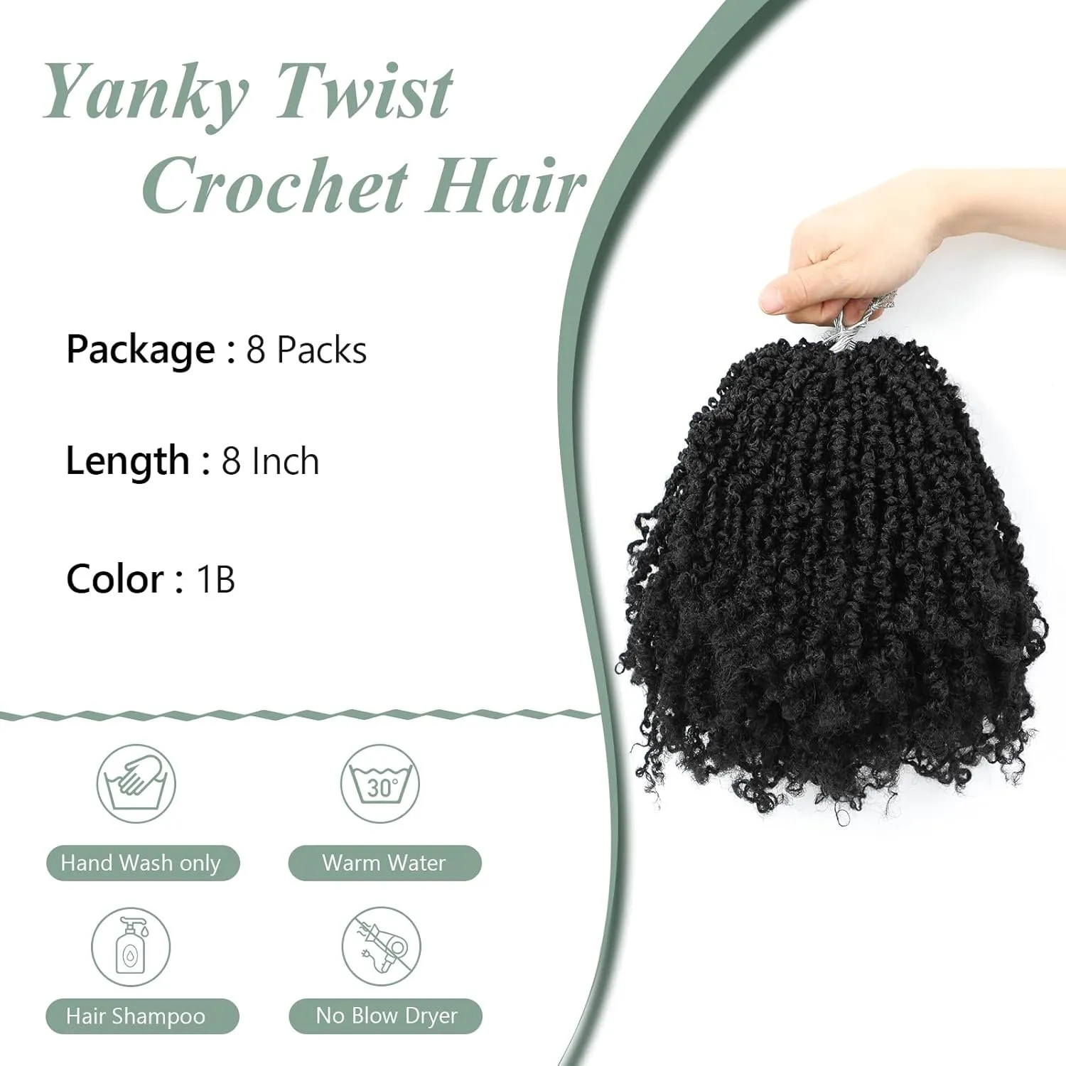 Yanky Twist Crochet Hair 8 Inch 8 Packs Black Crochet Yanky Twists Hair Spring Mini Twist Crochet Hair Extensions 1B Bohemian Passion Twist Braiding Hair for Black Women