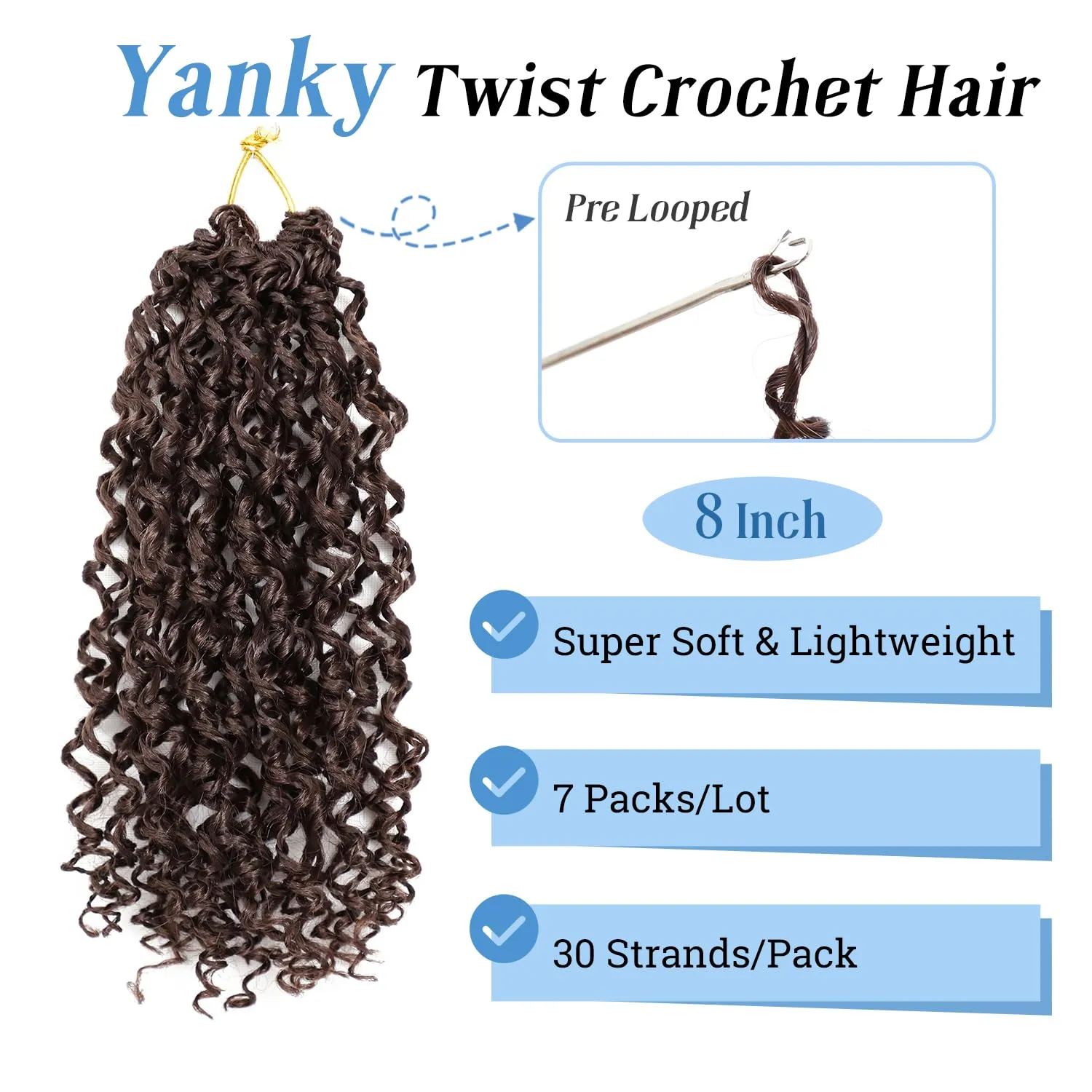 Yanky Twist Crochet Hair 8 Inch Pre Looped 7 Packs Spring Twist Synthetic Mini Passion Twist Hair Extensions Curly Ends, 4#