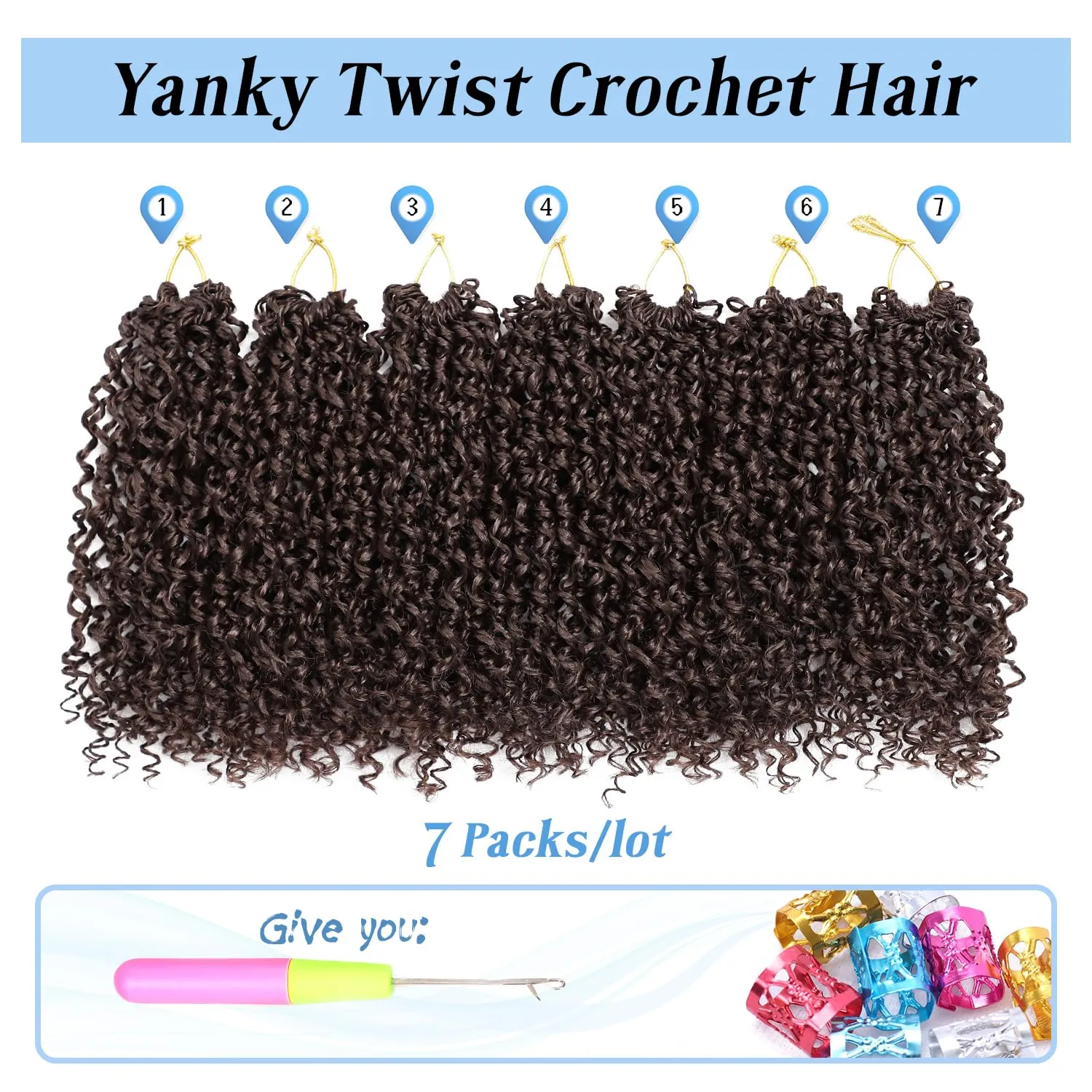Yanky Twist Crochet Hair 8 Inch Pre Looped 7 Packs Spring Twist Synthetic Mini Passion Twist Hair Extensions Curly Ends, 4#