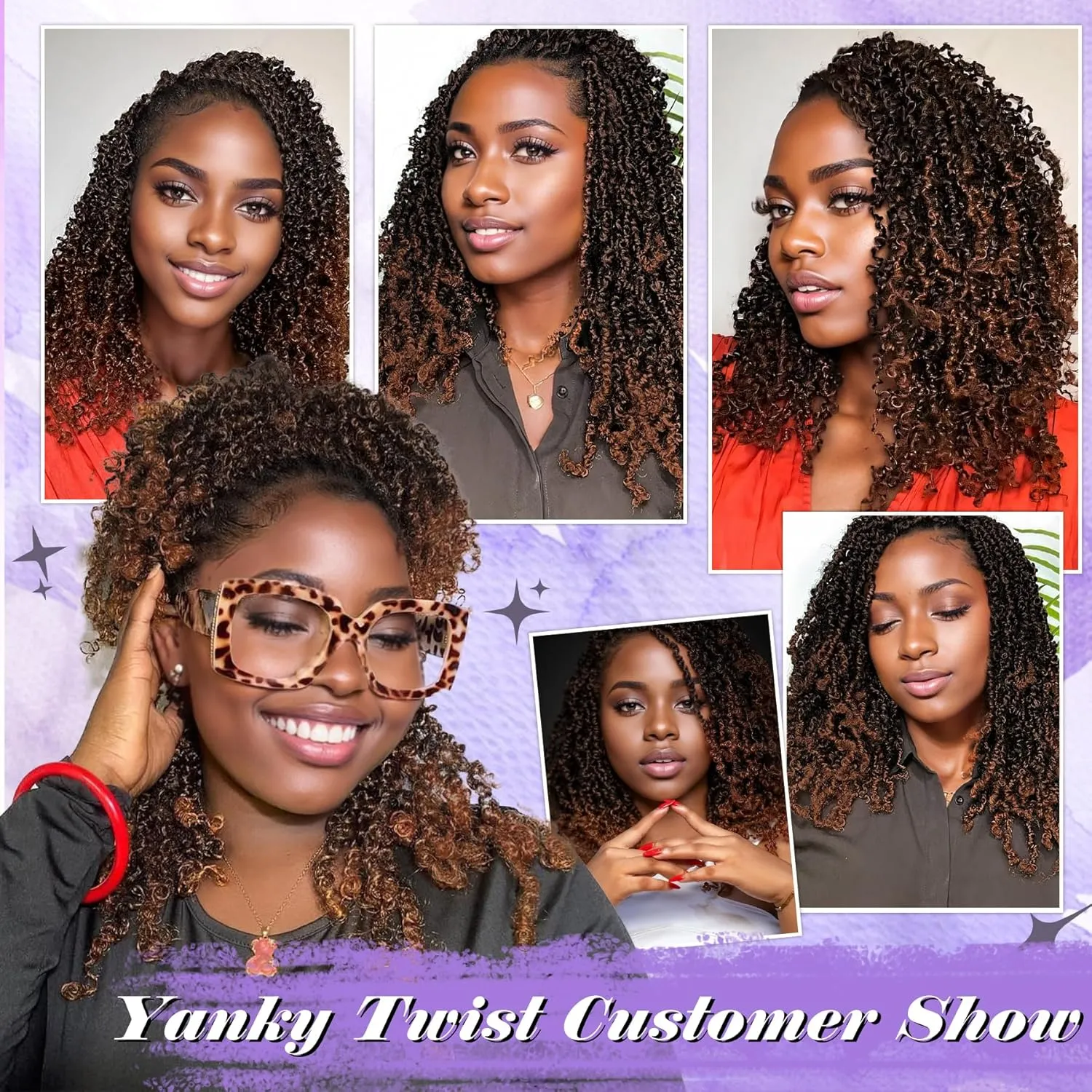 Yanky Twist Crochet Hair for black women 14 Inch 8 Packs 30 Stands/Pc,Pre-looped Fluffy Spring Mini Twist Passion Twist Ombre Brown Synthetic Crochet Braids Braiding Hair(14 Inch, T30-8P)