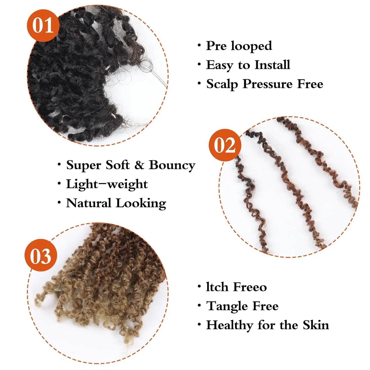 Yanky Twist Crochet Hair Yaki Pre-looped Twist Brown Spring Mini Crochet Hair 8 Inch 9 Packs Passion Twist With Curls Synthetic Braiding Hair Extensions (T1B/30/27)