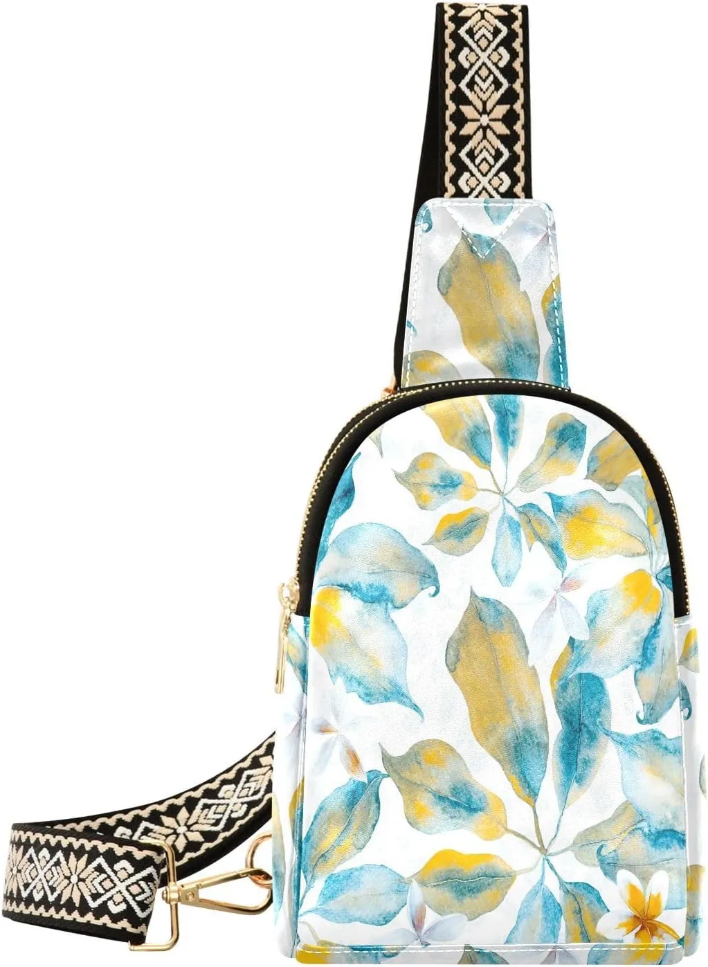Yellow Evergreen Plant Floral Sling Bag for Women, Leather Crossbody Bag Purses for Women Anti Theft Sling Bag Fanny Packs