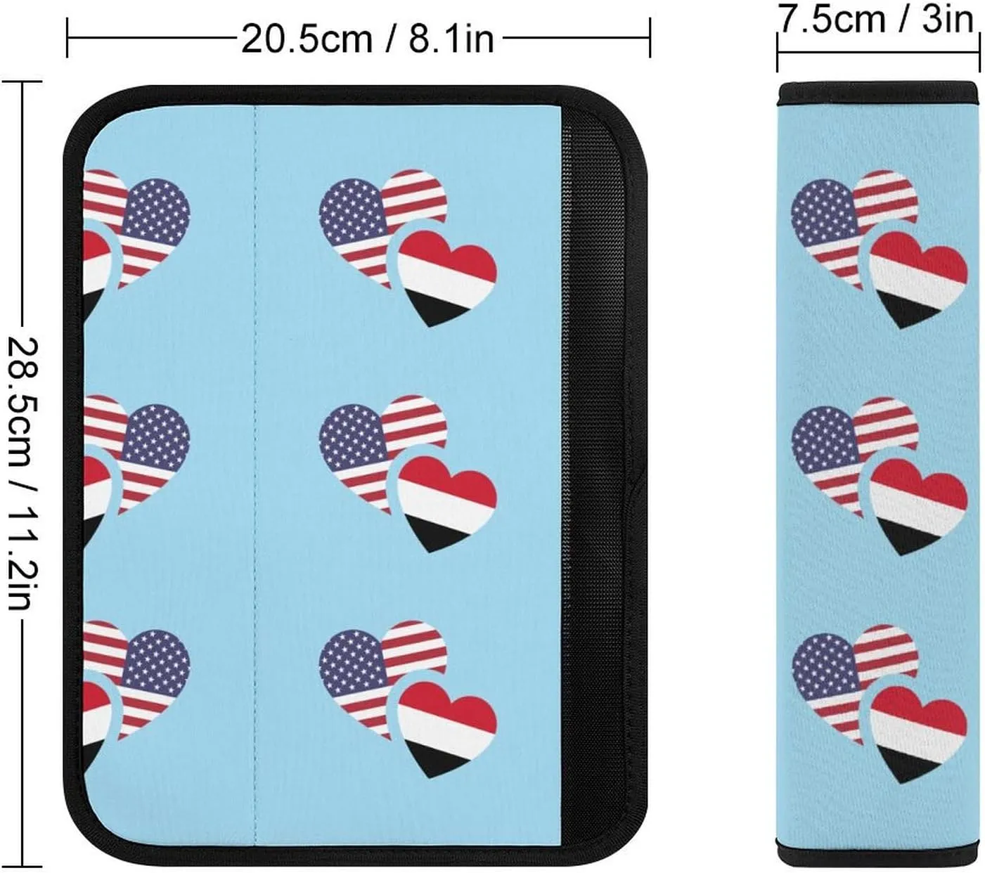 Yemen U.S. Flag Fashion Car Seat Belt Cover Pad for Shoulder Bag Camera Soft Comfort Accessories 2PCS