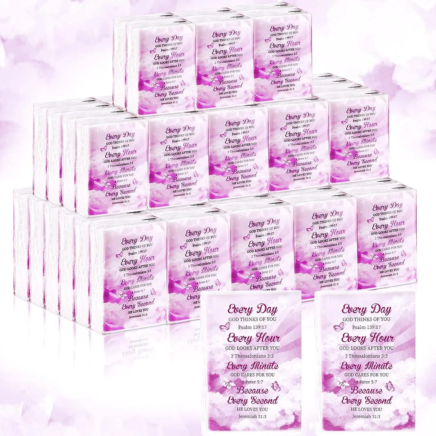 Yinder 120 Pack Christian Pocket Tissues Bulk 3 Ply Bible Verse Travel Size Mini Facial Tissues Pocket Packs Inspirational Religious Party Favor for Wedding Party Homeless Gift(Butterfly)