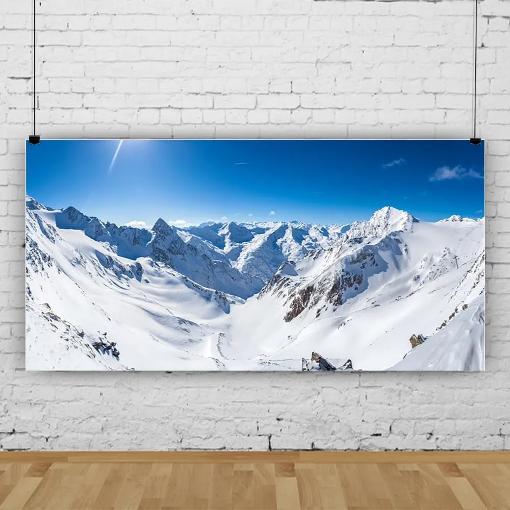 YongFoto 20x10ft Winter Backdrop Snow Ice Mountain Alpine Blue Sky Nature Wonderland Landscape Photography Backgound Outdoor Adventure Xmas New Year Party Decor Kids Adult Portrait Photo Studio Props