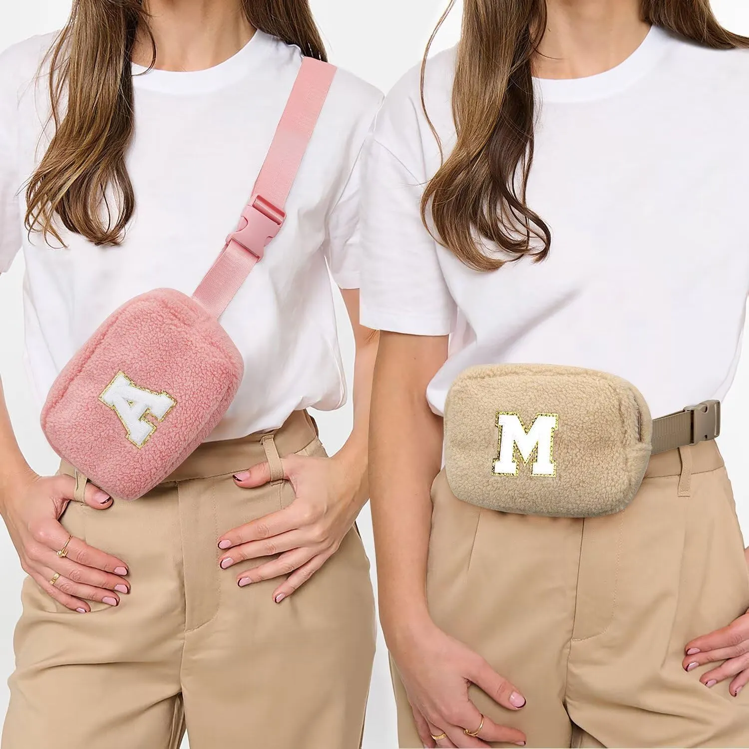 YOOLIFE Birthday Gifts for Women Daughter Sister Friends Mom Girlfriend Aunt Niece, Fleece Belt Bag Initial Fanny Pack Crossbody Bag, Pink S