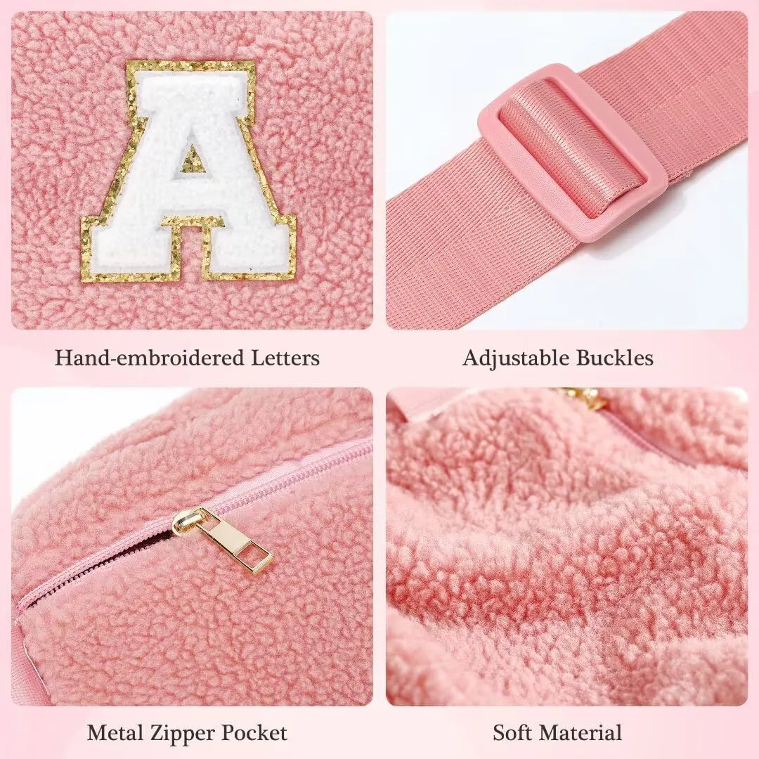 YOOLIFE Birthday Gifts for Women Daughter Sister Friends Mom Girlfriend Aunt Niece, Fleece Belt Bag Initial Fanny Pack Crossbody Bag, Pink S