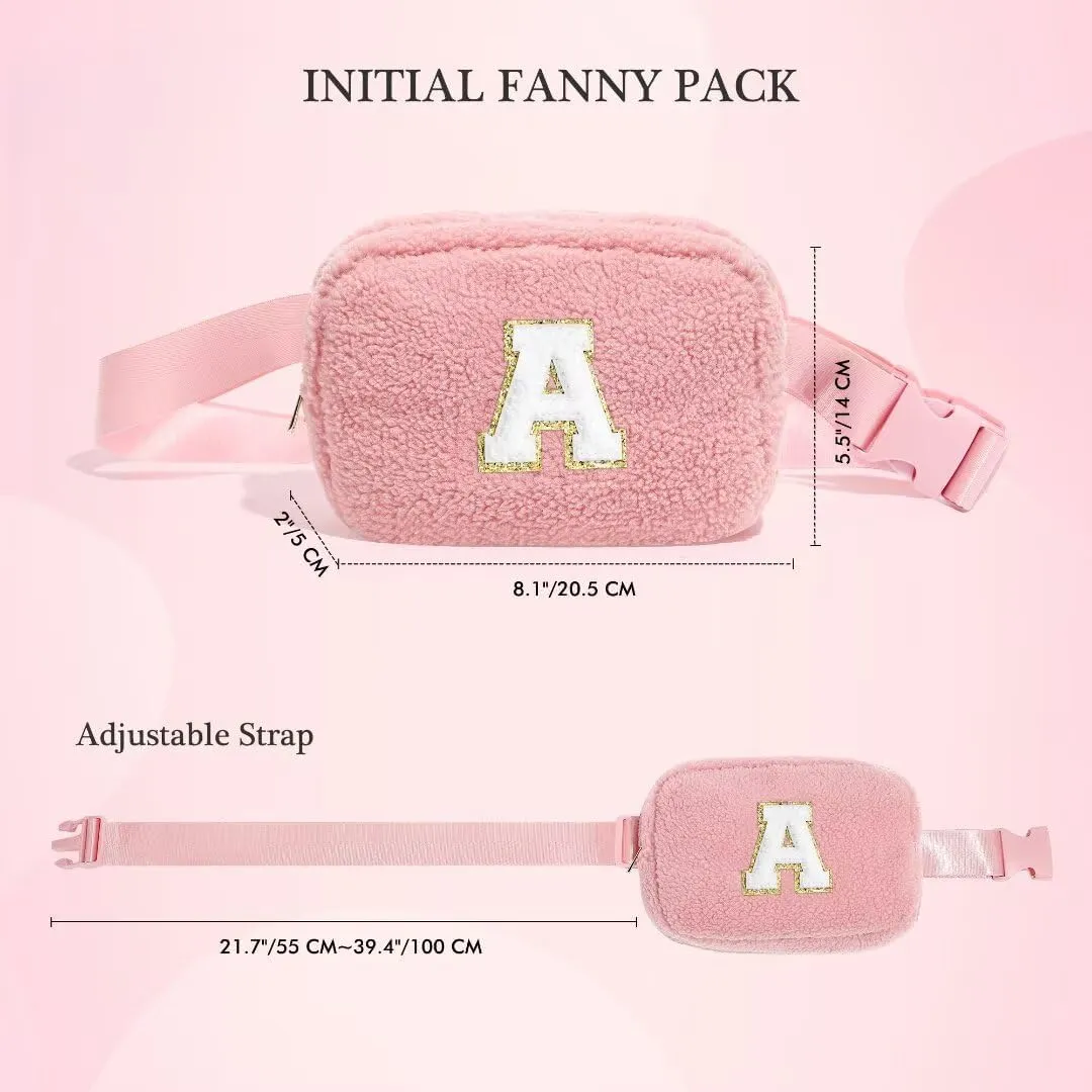 YOOLIFE Birthday Gifts for Women Daughter Sister Friends Mom Girlfriend Aunt Niece, Fleece Belt Bag Initial Fanny Pack Crossbody Bag, Pink S