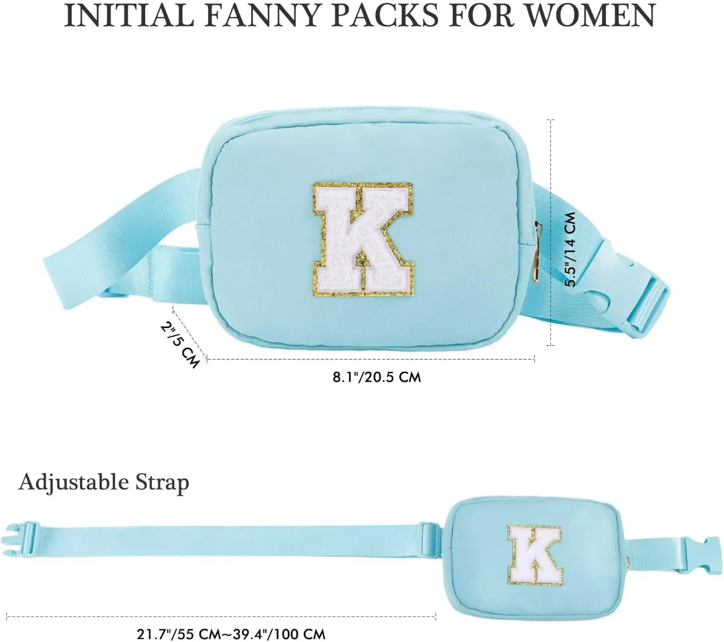 YOOLIFE Crossbody Bag - Initial Belt Bag for Women Fanny Pack Crossbody Bag for Women Blue Letter Cross Body Bag for Women Everywhere Belt Bag Monogrammed Crossbody Bag K