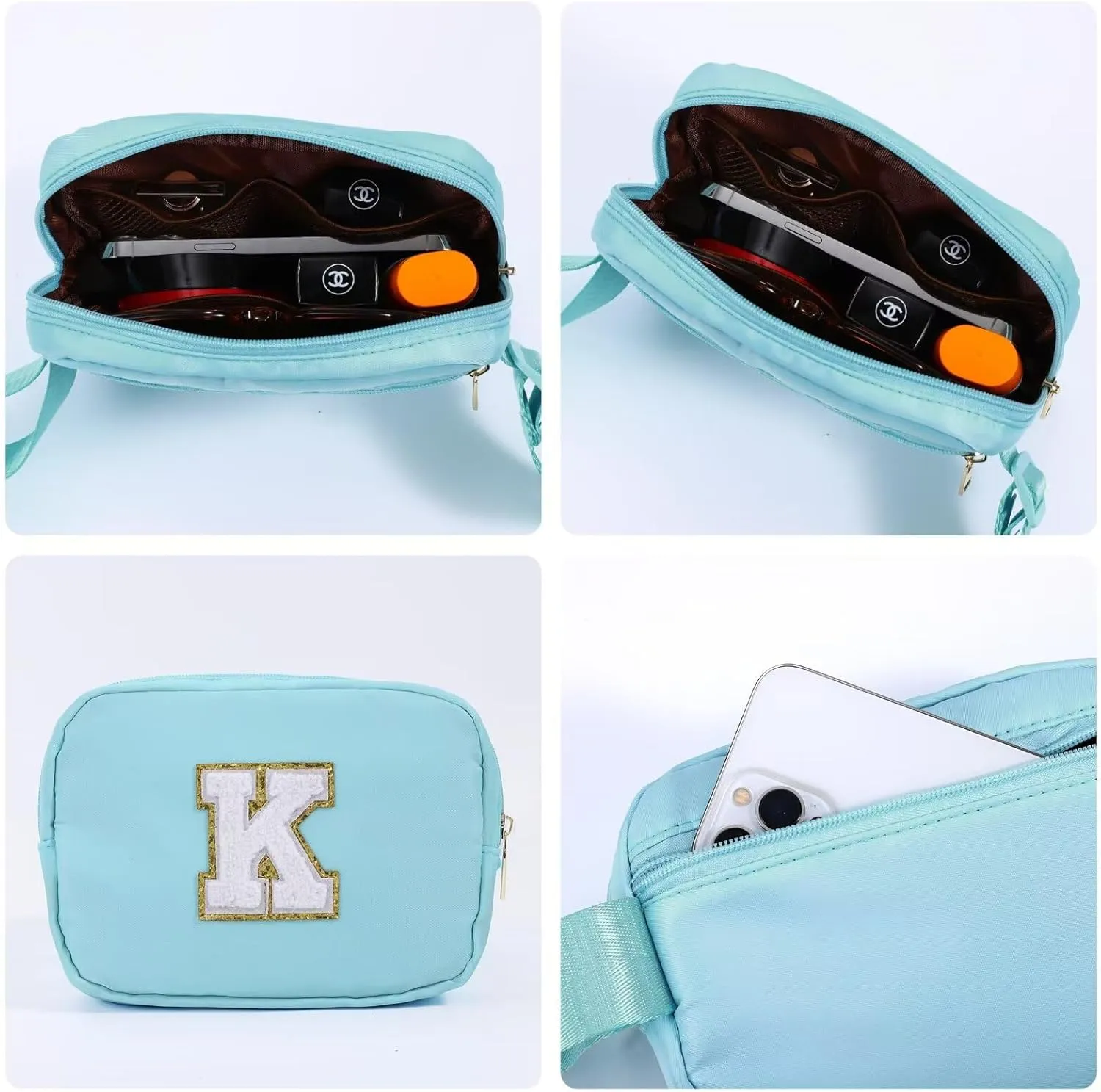 YOOLIFE Crossbody Bag - Initial Belt Bag for Women Fanny Pack Crossbody Bag for Women Blue Letter Cross Body Bag for Women Everywhere Belt Bag Monogrammed Crossbody Bag K