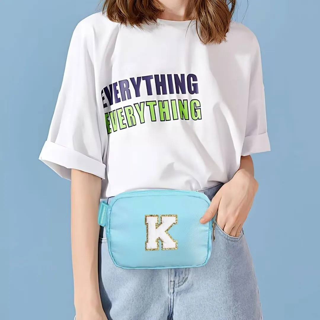 YOOLIFE Crossbody Bag - Initial Belt Bag for Women Fanny Pack Crossbody Bag for Women Blue Letter Cross Body Bag for Women Everywhere Belt Bag Monogrammed Crossbody Bag K