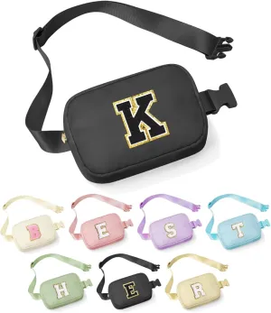 YOOLIFE Crossbody Bag Men, Initial Belt Bag Fanny Pack Crossbody Bag for Men Black Small Cross Body Bag for Men Fathers Gifts Everywhere Belt Bag Monogrammed Gifts K