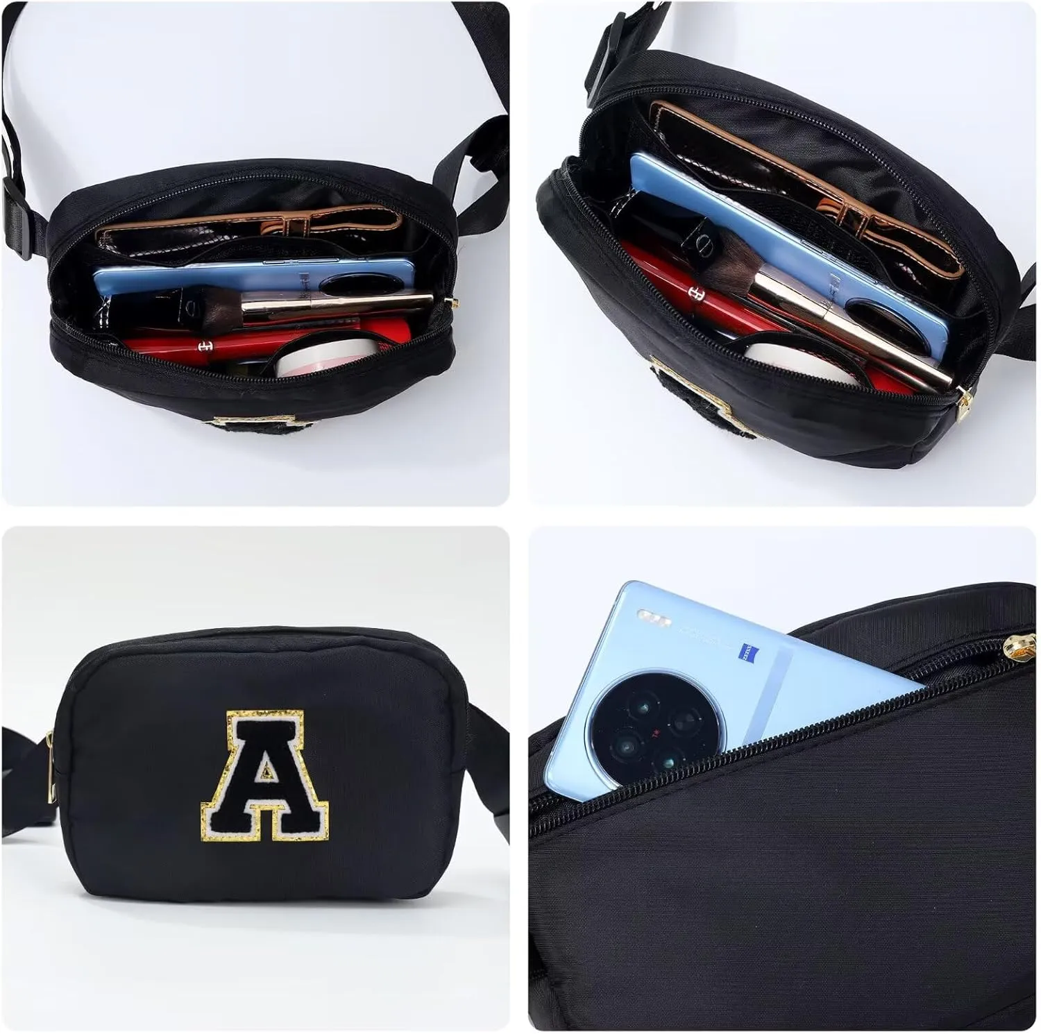 YOOLIFE Crossbody Bag Men, Initial Belt Bag Fanny Pack Crossbody Bag for Men Black Small Cross Body Bag for Men Fathers Gifts Everywhere Belt Bag Monogrammed Gifts K