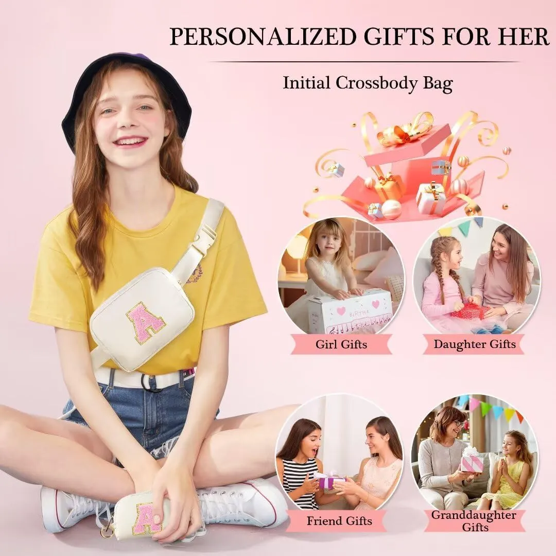 YOOLIFE Gifts for Kids Teen Girls - Personalized Birthday Gifts for Girls Women Daughter Sister Friends Mom, Initial Fanny Pack Crossbody Purse, White A