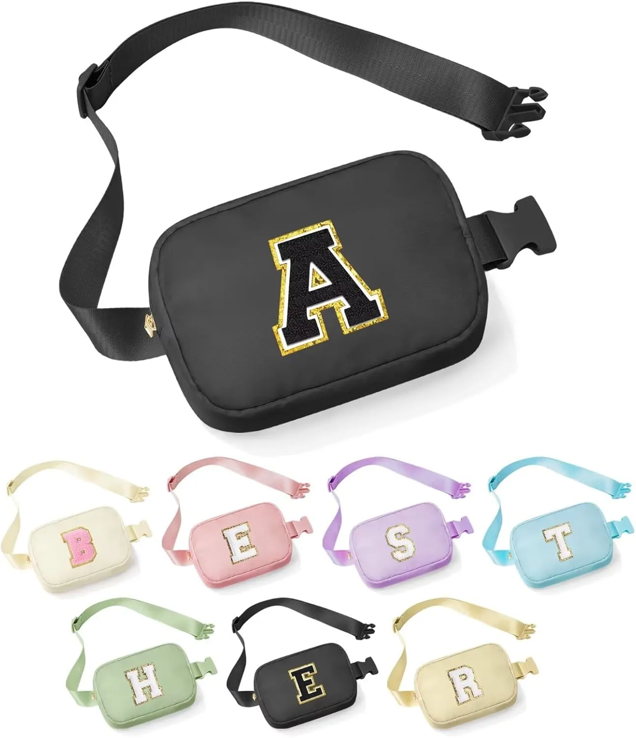 YOOLIFE Gifts for Men Birthday Gifts - Personalized Gifts for Men, Gifts for Son Boyfriend Him Husband Dad, Black Initial Crossbody Bag Belt Bag A