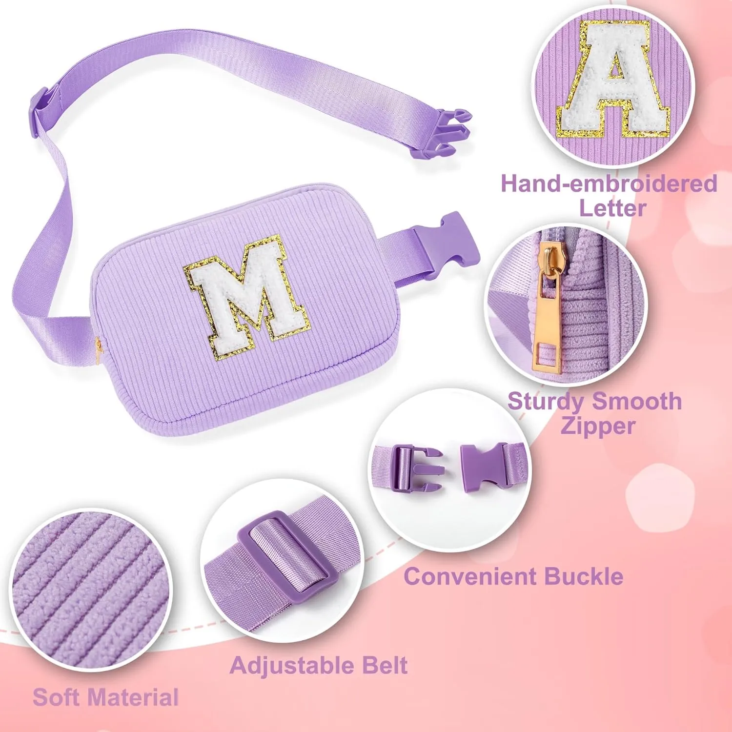 YOOLIFE Teen Girl Gifts Trendy Stuff, Belt Bag for Girls Kids, Birthday Gifts for Sister Daughter Teenage Girls Gift Monogram Small Pink Belt Bag Fanny Pack Crossbody Bags for Teens Girl Kids (Pink P)
