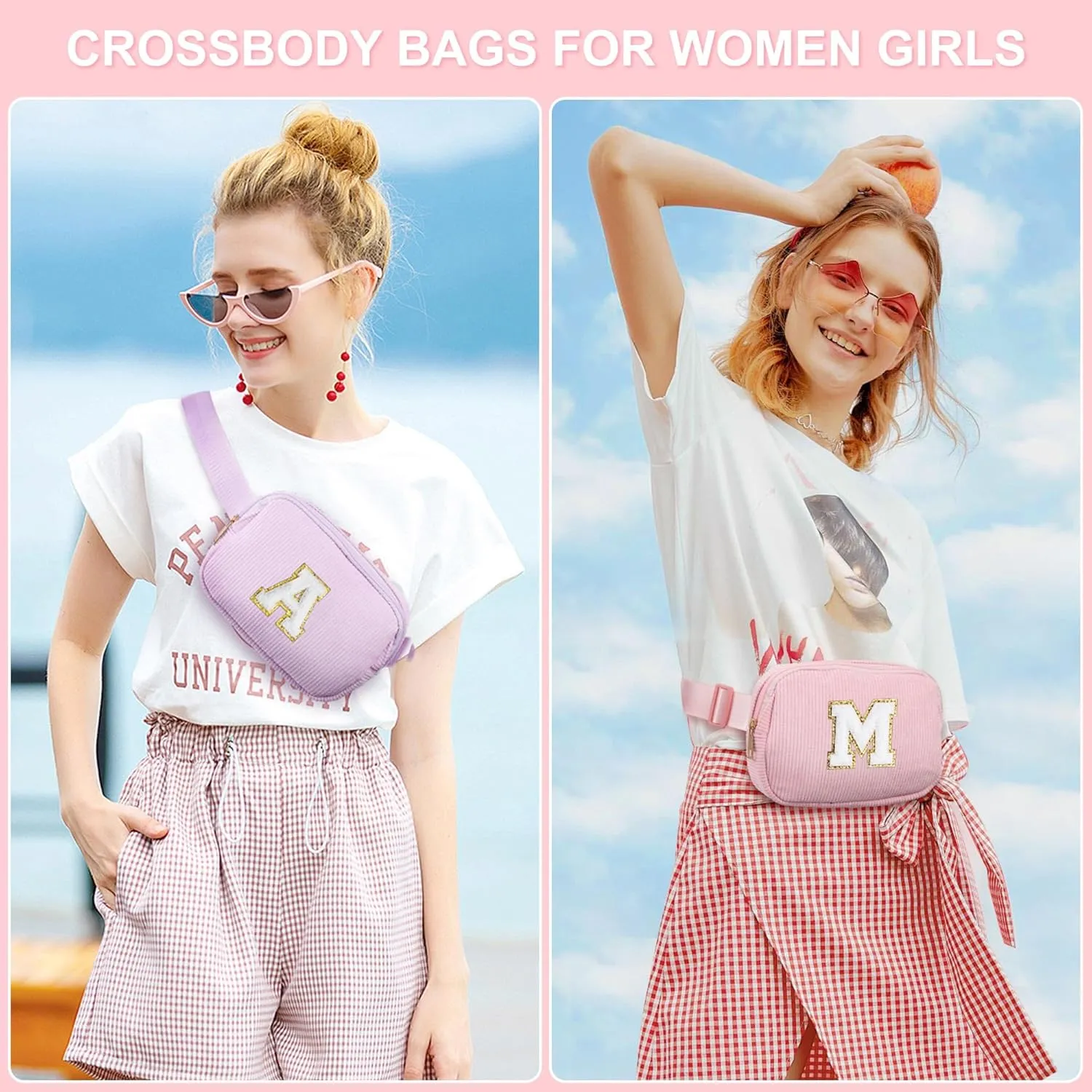 YOOLIFE Teen Girl Gifts Trendy Stuff, Belt Bag for Girls Kids, Birthday Gifts for Sister Daughter Teenage Girls Gift Monogram Small Pink Belt Bag Fanny Pack Crossbody Bags for Teens Girl Kids (Pink P)