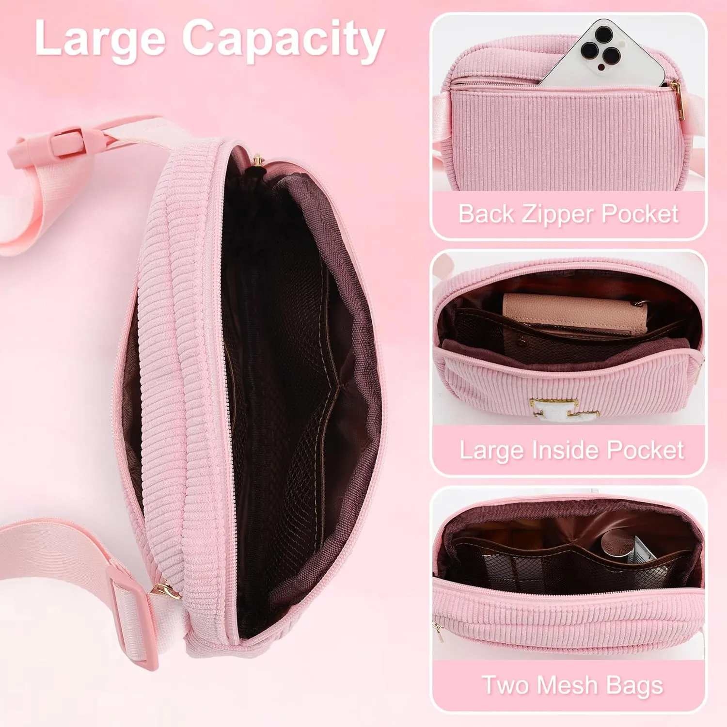 YOOLIFE Teen Girl Gifts Trendy Stuff, Belt Bag for Girls Kids, Birthday Gifts for Sister Daughter Teenage Girls Gift Monogram Small Pink Belt Bag Fanny Pack Crossbody Bags for Teens Girl Kids (Pink P)